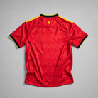 Maglia Belgio 2026 home vista posteriore rosso intenso texture dinamica calcio nazionale