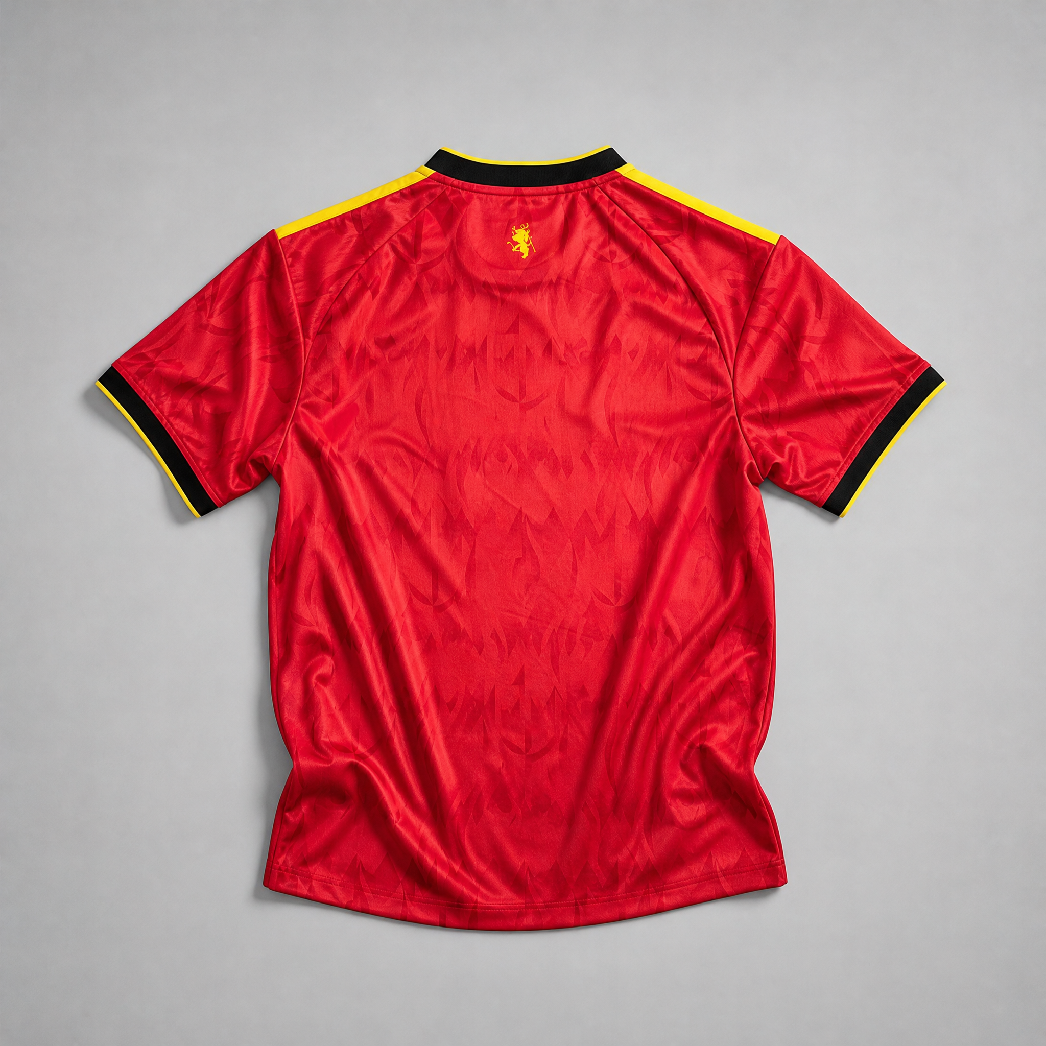 Maglia Belgio 2026 home vista posteriore rosso intenso texture dinamica calcio nazionale