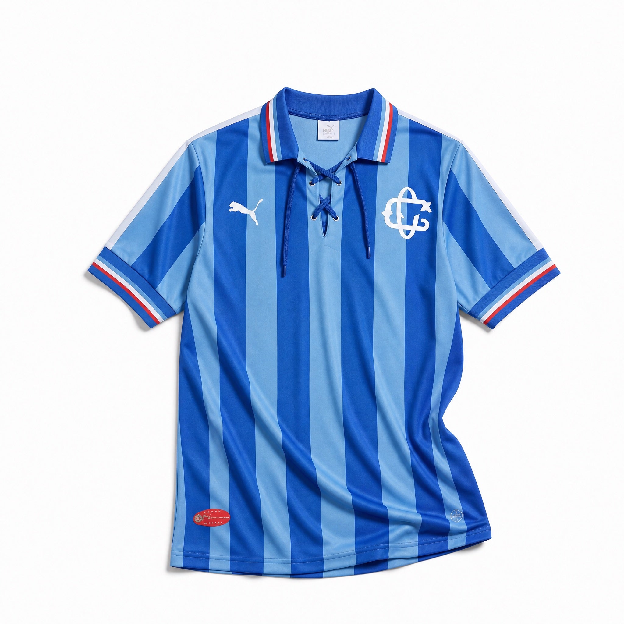 Chivas Maglia Home 2016 110th Anniversario vista frontale con strisce blu e azzurre