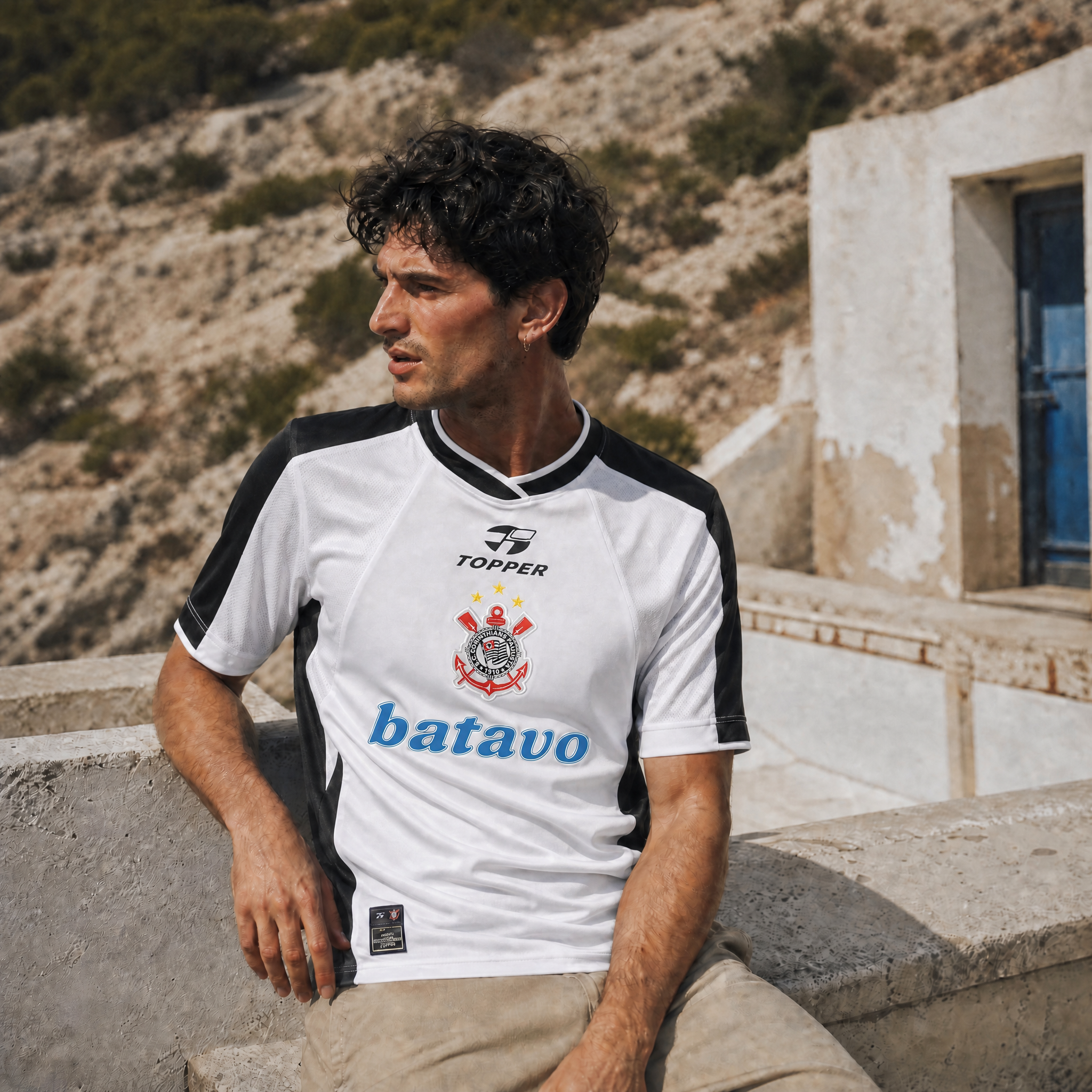 Maglia Corinthians 2000 bianca con maniche e spalle scure