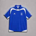 Maglia Grecia Away 2004 World Cup blu dettagli bianchi vista frontale