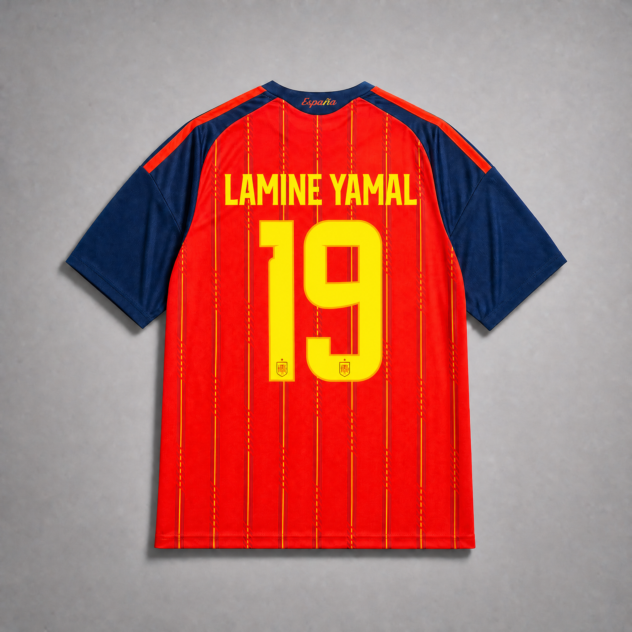 Dettaglio maglia Spagna 2026 Yamal numero 19 retro jersey calcio