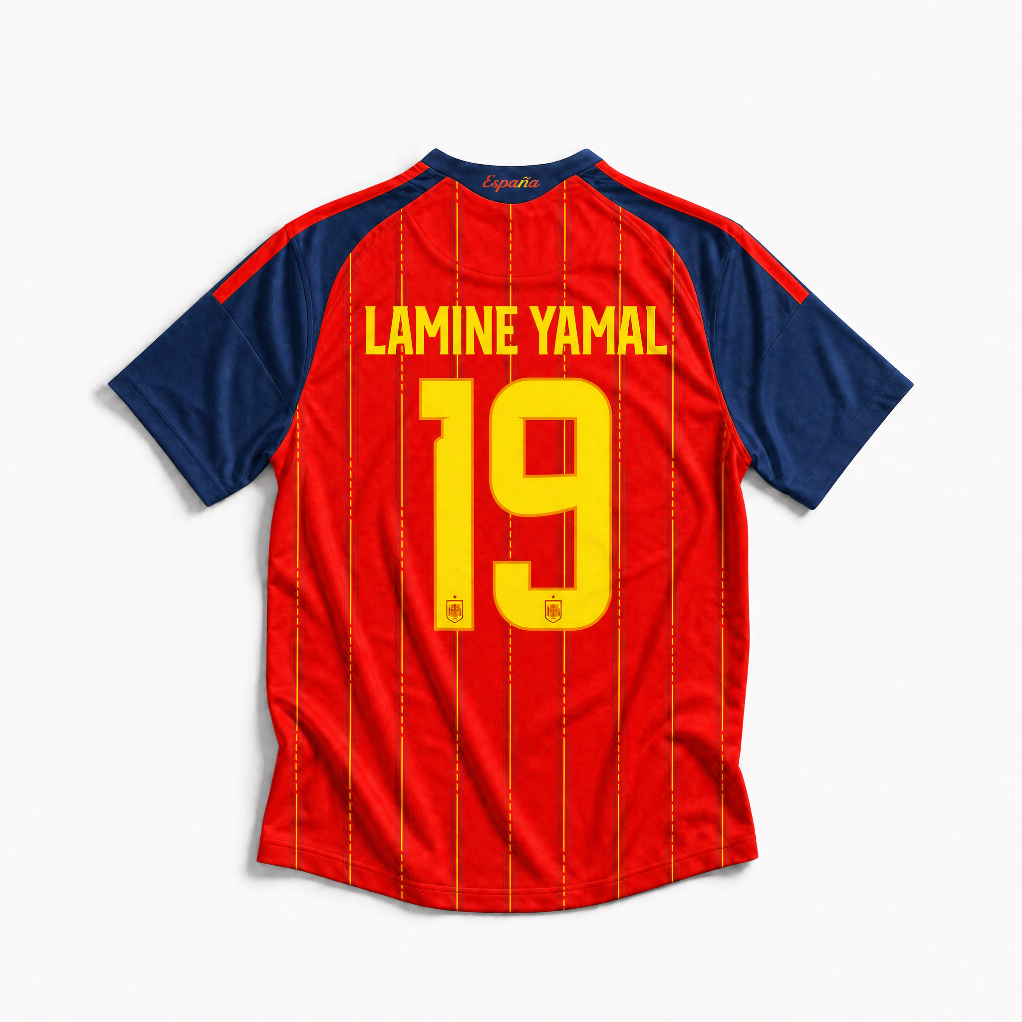 Dettaglio maglia Spagna 2026 Yamal numero 19 retro jersey calcio