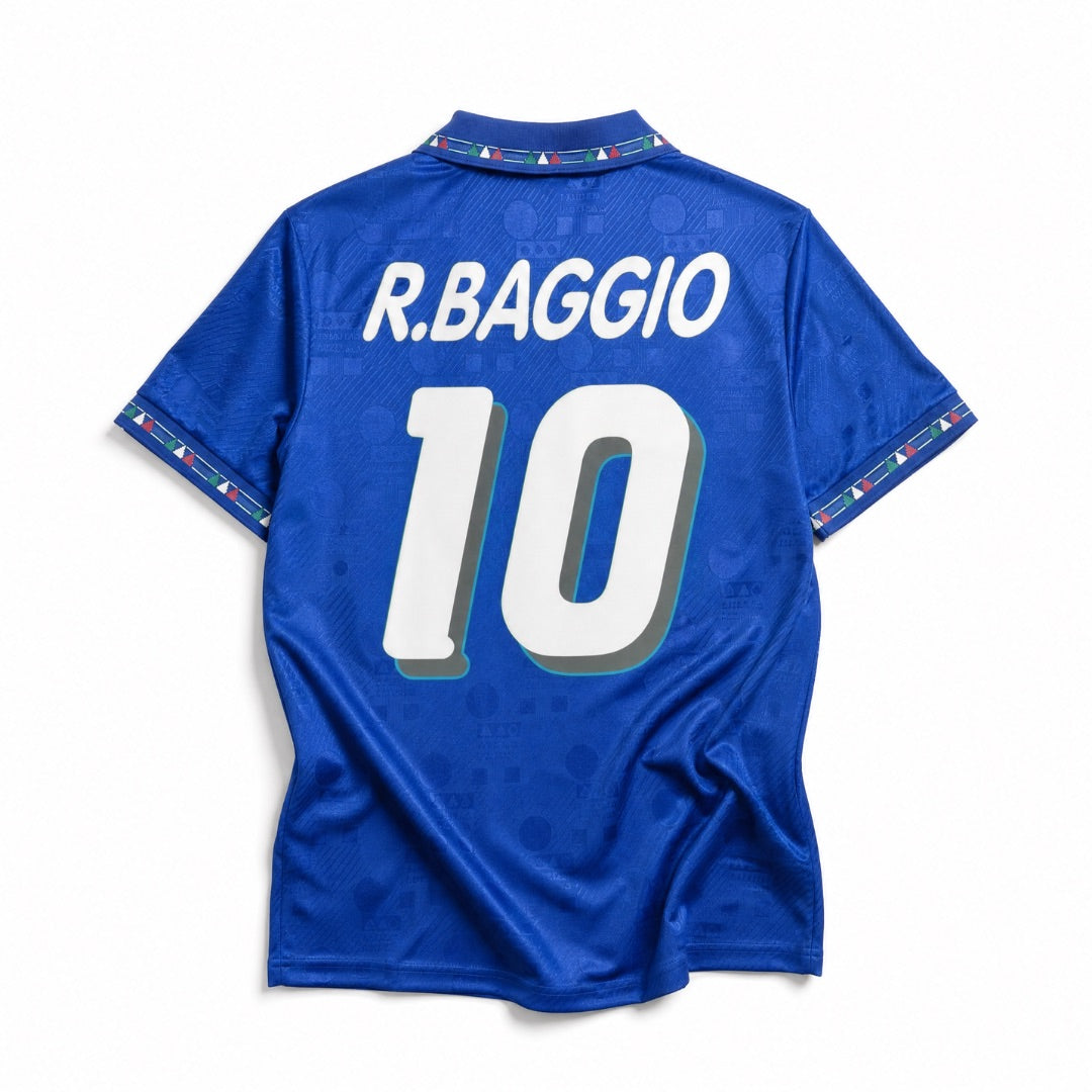 Retro maglia azzurra Italia 1994 Baggio numero 10 con font originale finale