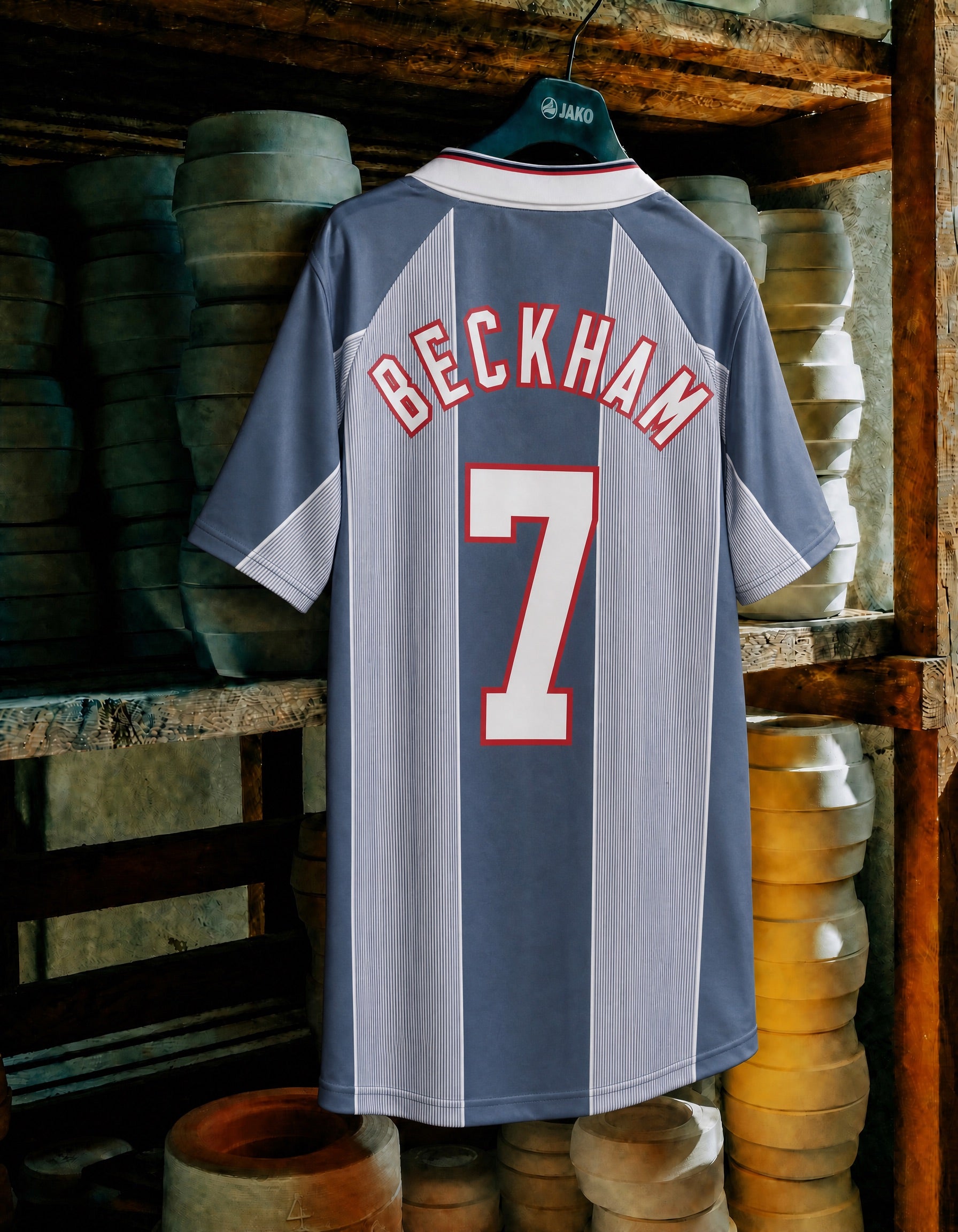 Maglia Beckham Inghilterra 1996 Away vista posteriore con nome e numero 7