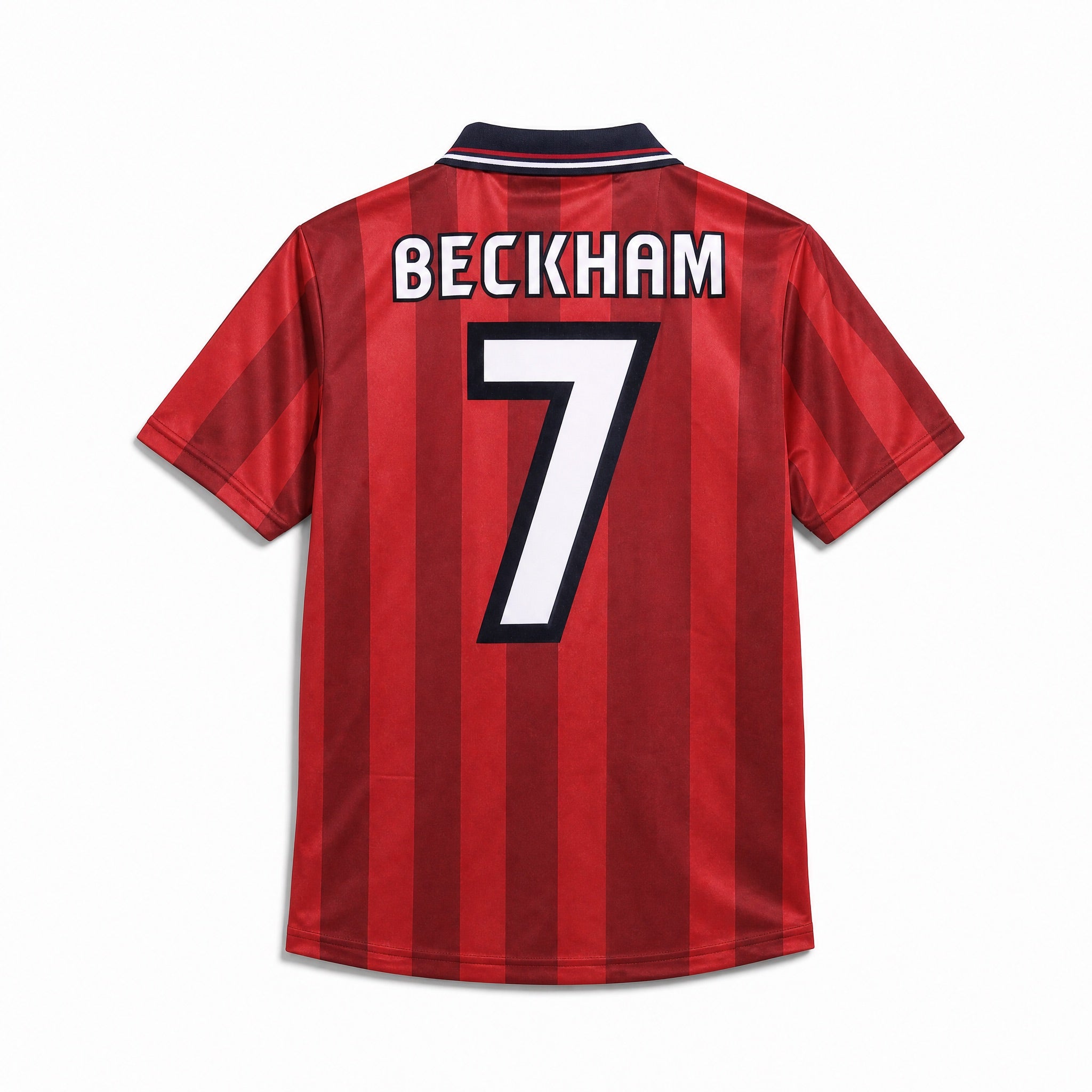 Maglia Beckham Inghilterra Away 1998 rossa vista posteriore con numero 7