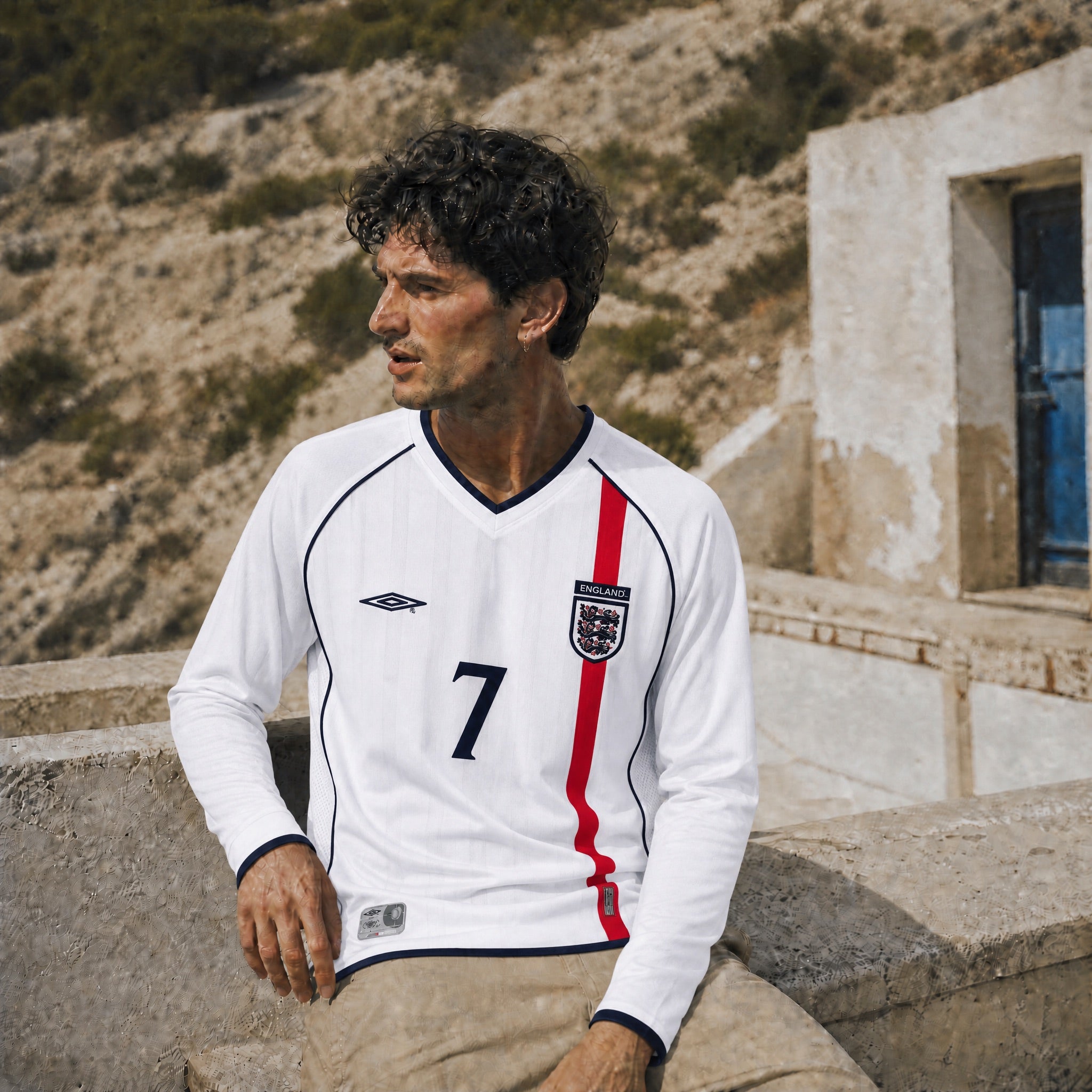 Maglia Beckham Inghilterra 2002 a manica lunga dettaglio