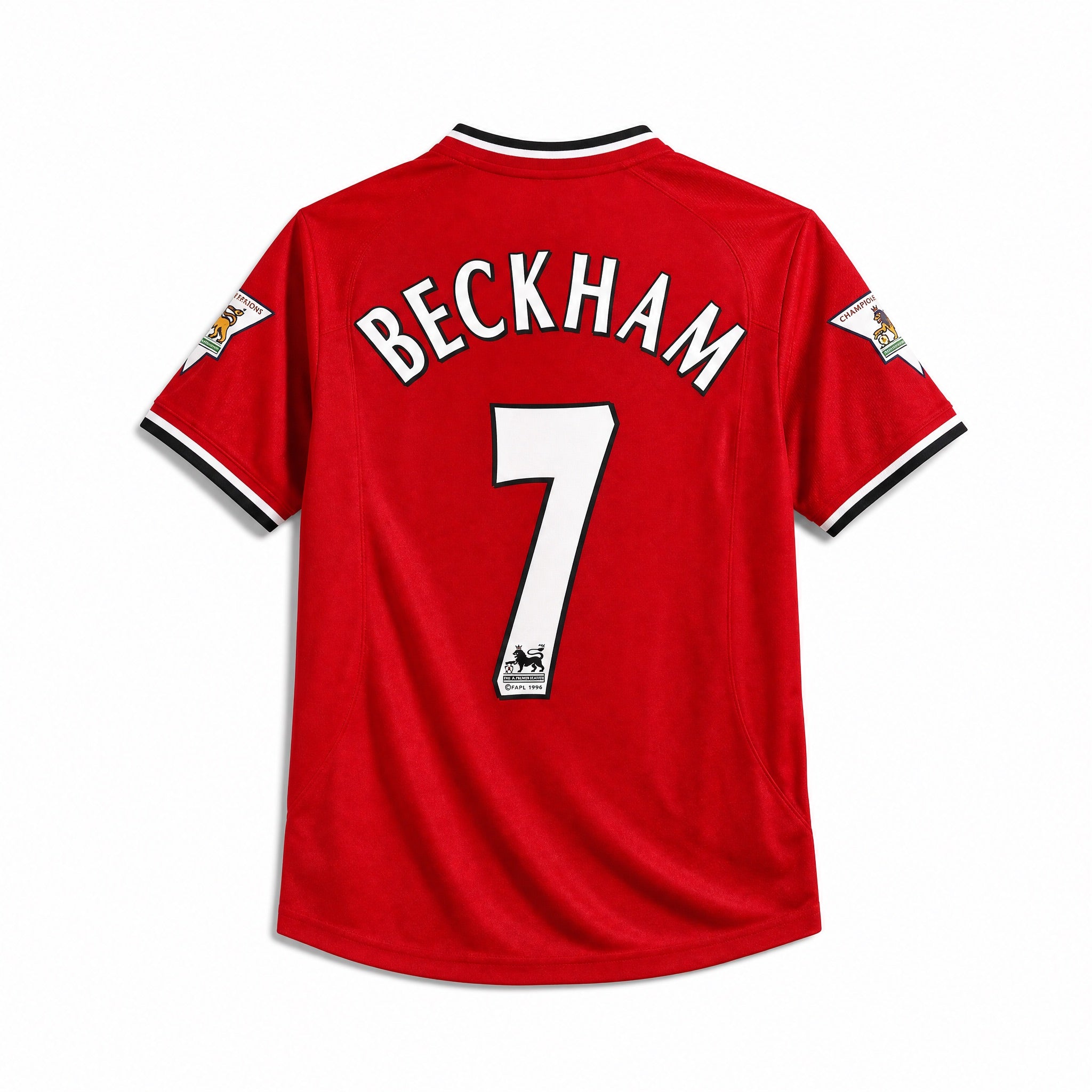 Maglia Beckham Manchester United Home 2001/02 vista posteriore con nome Beckham e numero 7