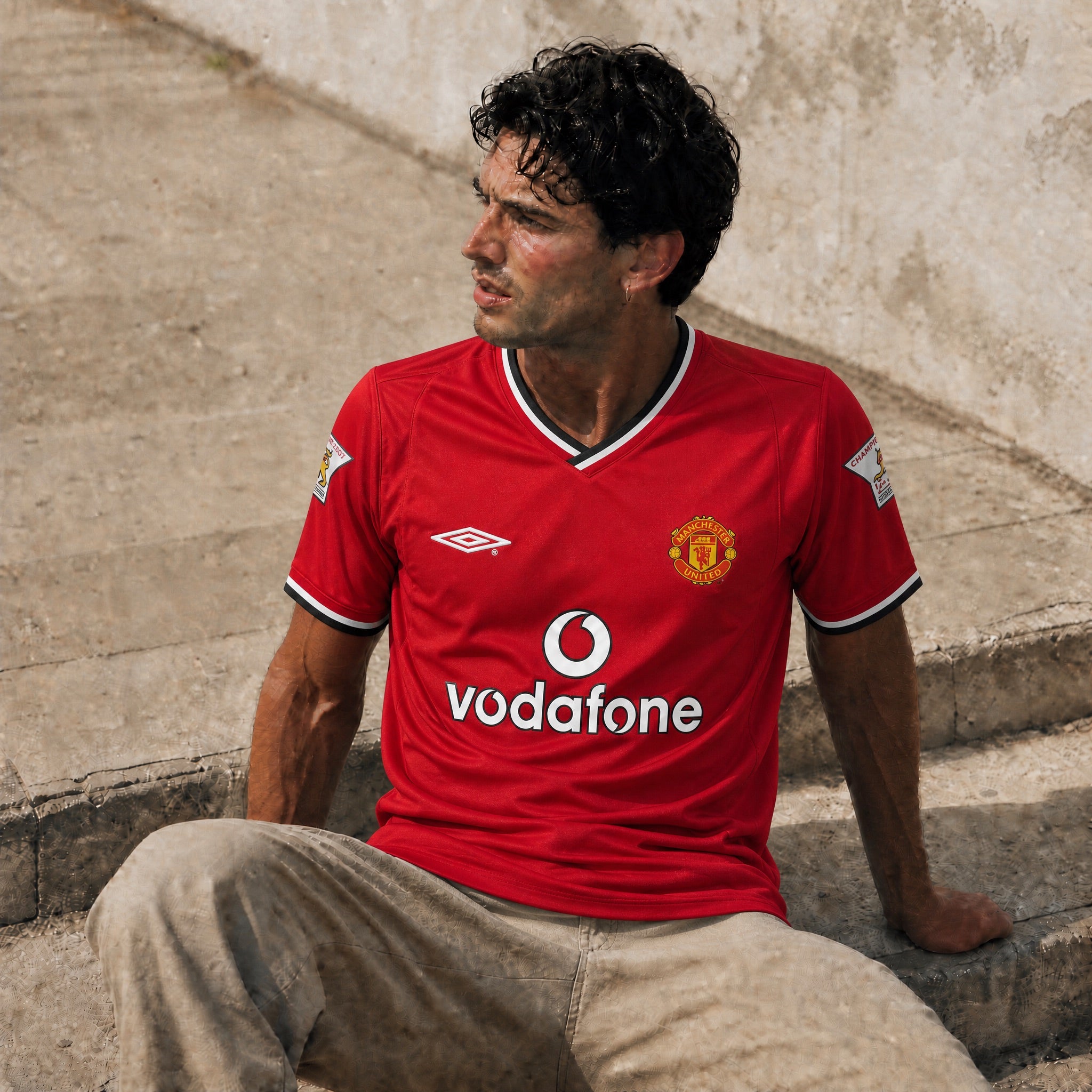 David Beckham con maglia Manchester United Home 2001/02 durante la stagione