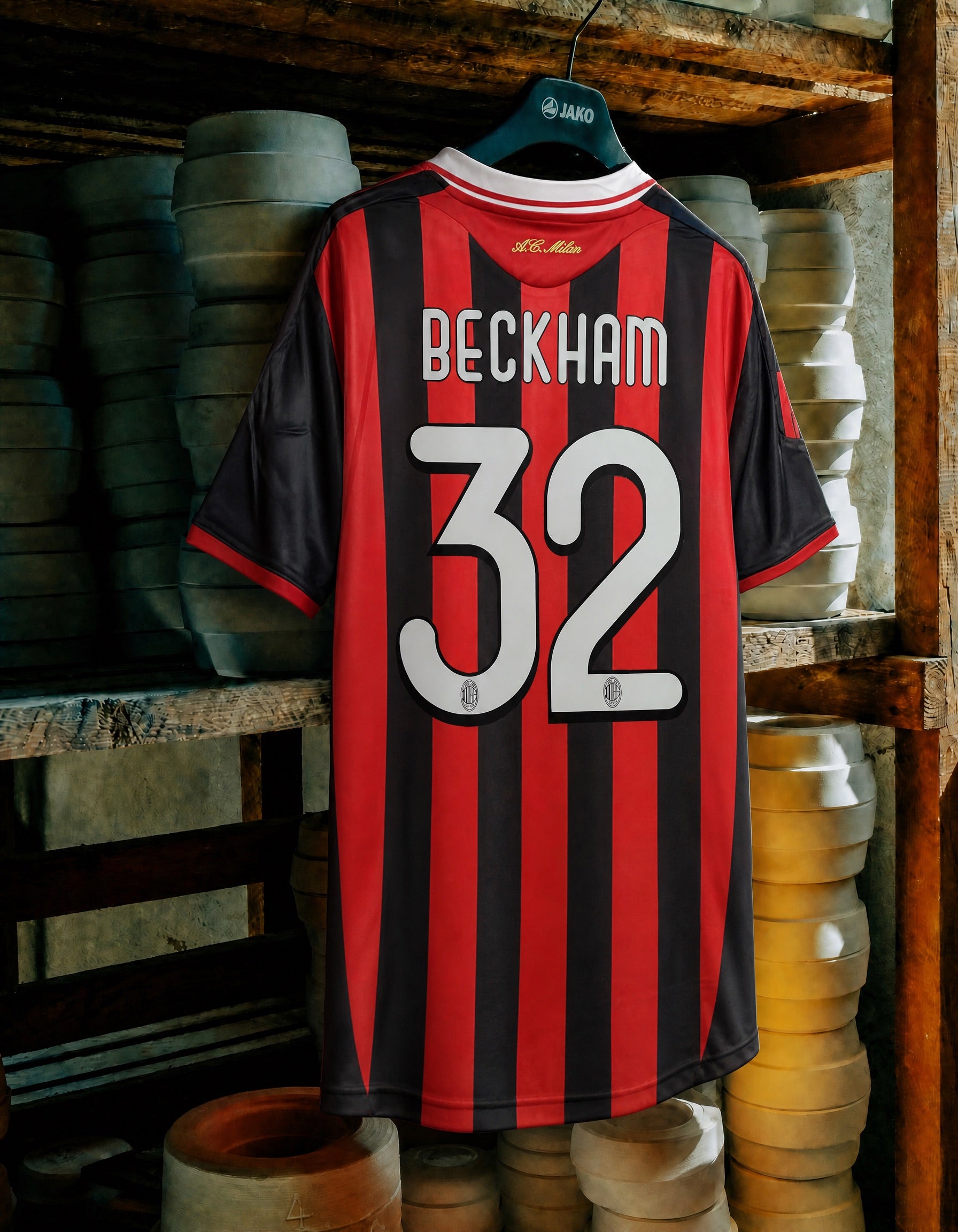 Dettaglio personalizzazione Beckham 32 sulla maglia Milan 2009/10