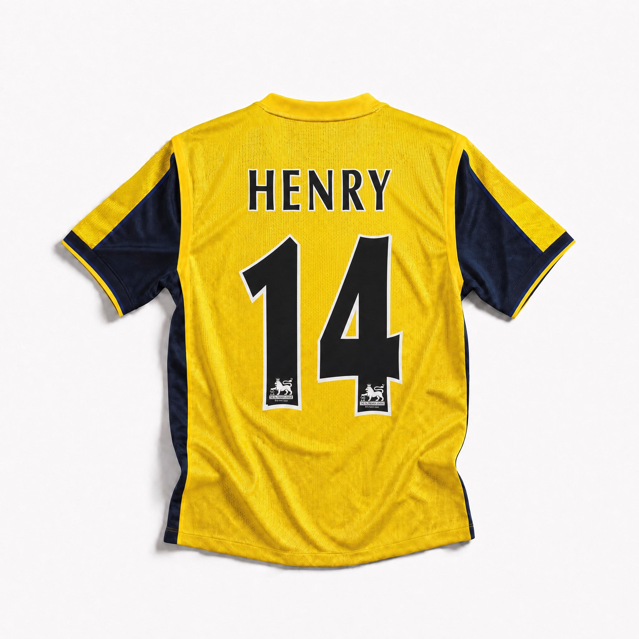 Maglia Thierry Henry Arsenal Away 1999/00 gialla vista posteriore con numero 14