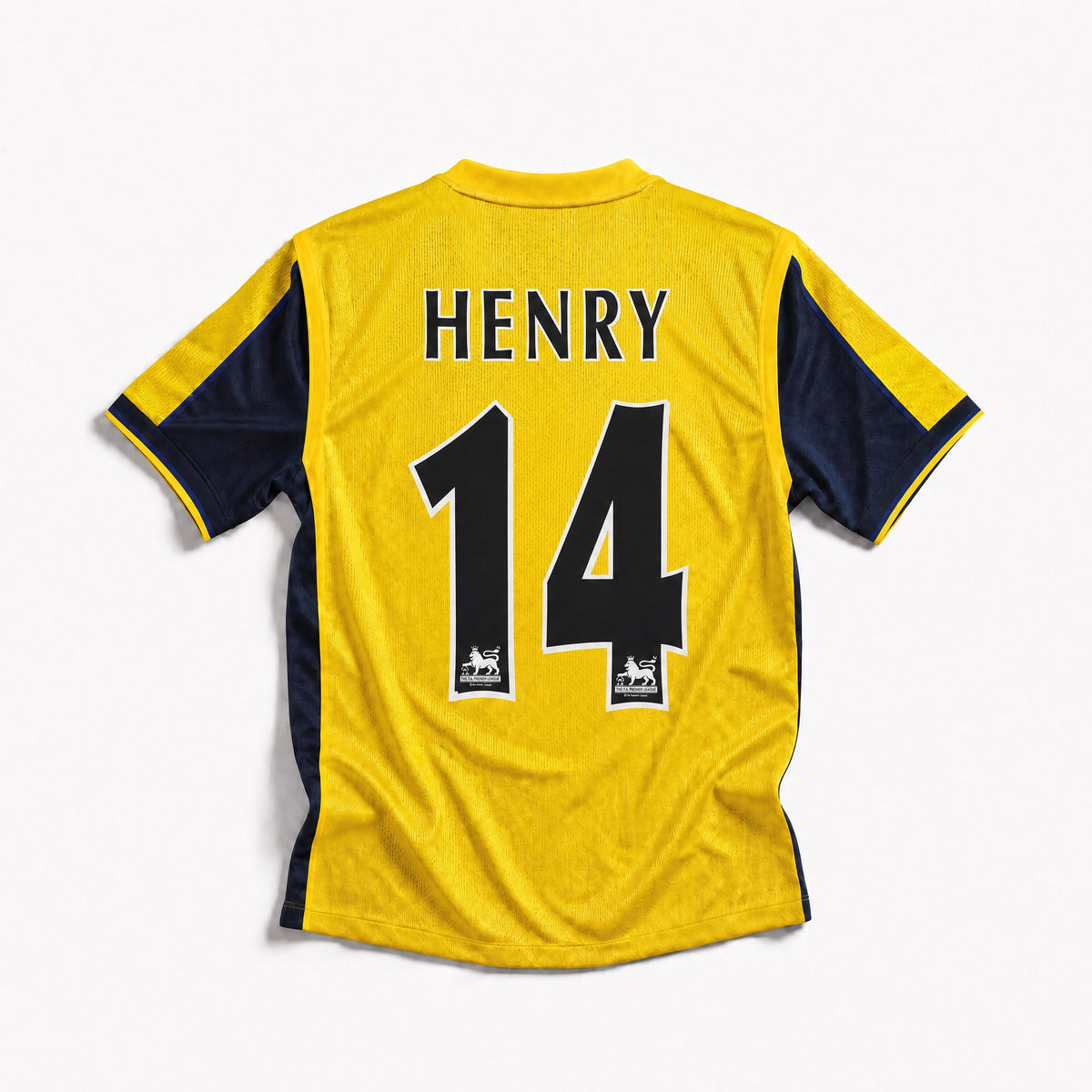 Maglia Thierry Henry Arsenal Away 1999/00 gialla vista posteriore con numero 14