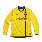 Maglia Barcellona away maniche lunghe 2008/09 gialla vista frontale appesa