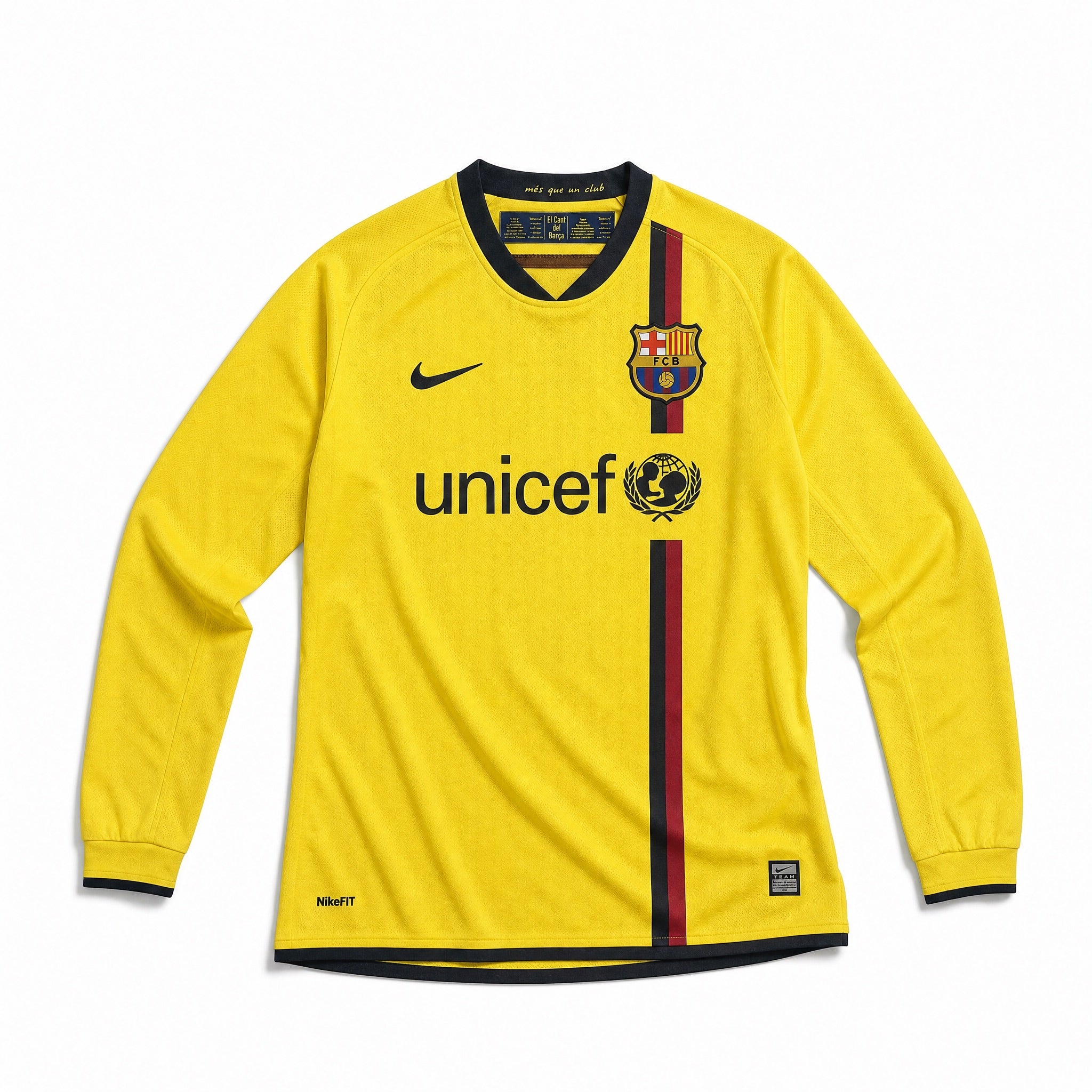 Maglia Barcellona away maniche lunghe 2008/09 gialla vista frontale appesa