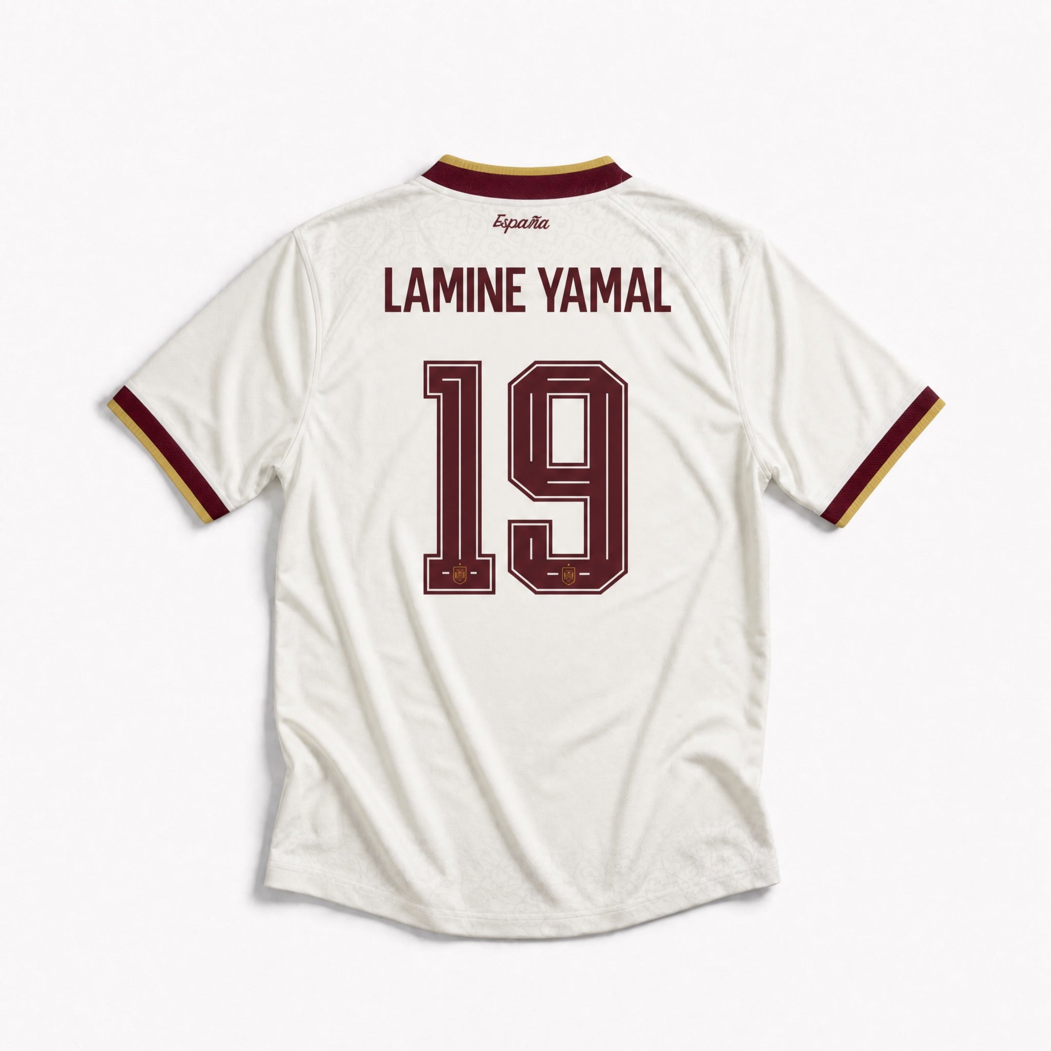 Retro della maglia Lamine Yamal Spagna Away 2026 con nome Lamine Yamal e numero 19.