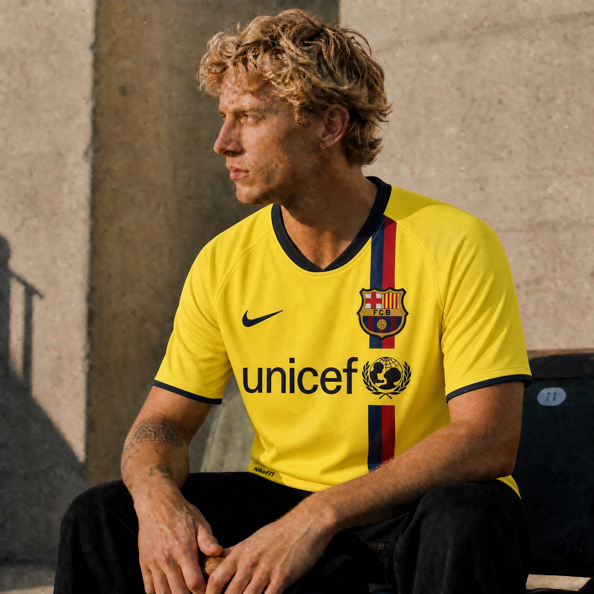 Lionel Messi Barcellona 2008/09 maglia away gialla in partita
