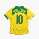 Maglia Brasile Home 2004 Ronaldinho numero 10 retro giallo con dettagli verdi