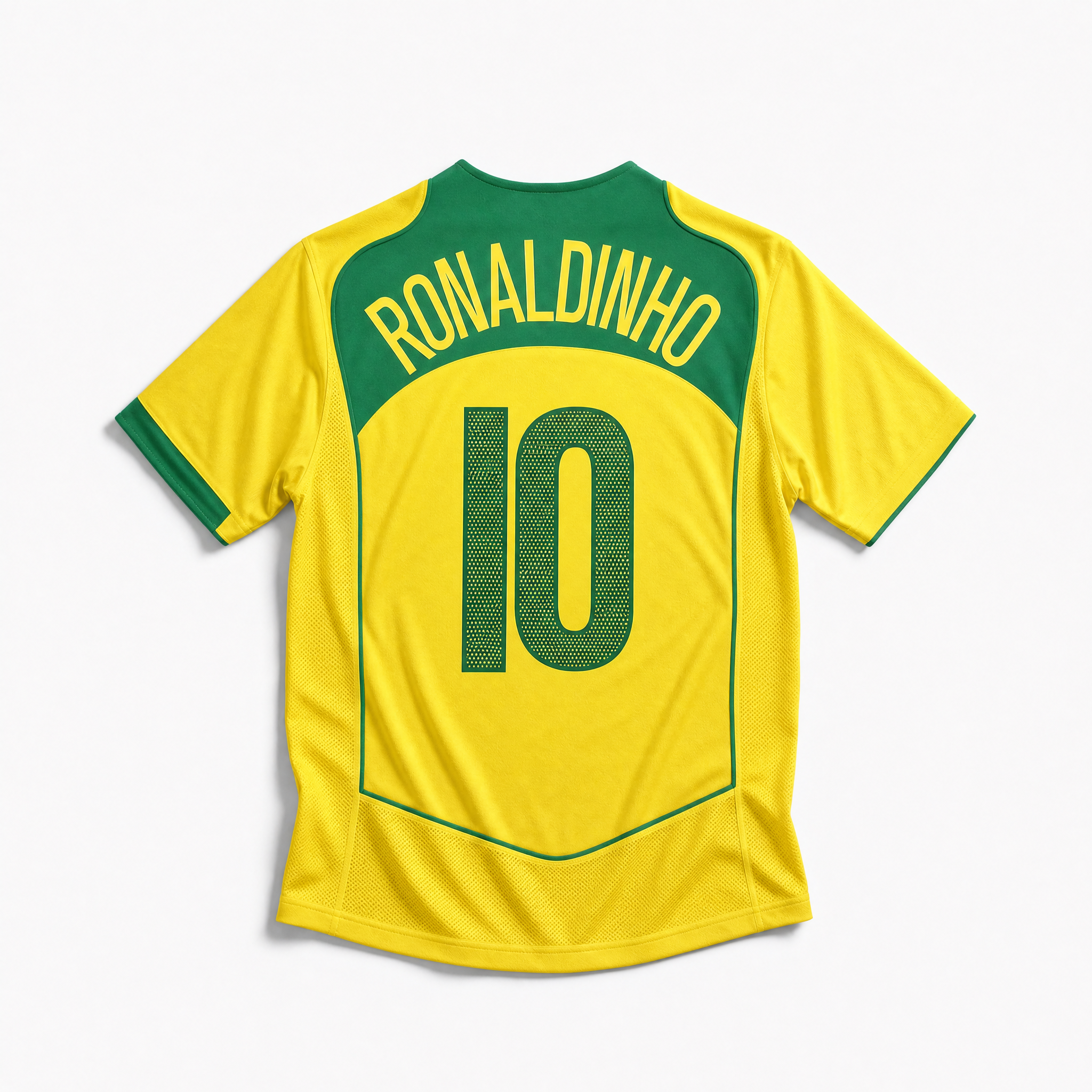 Maglia Brasile Home 2004 Ronaldinho numero 10 retro giallo con dettagli verdi