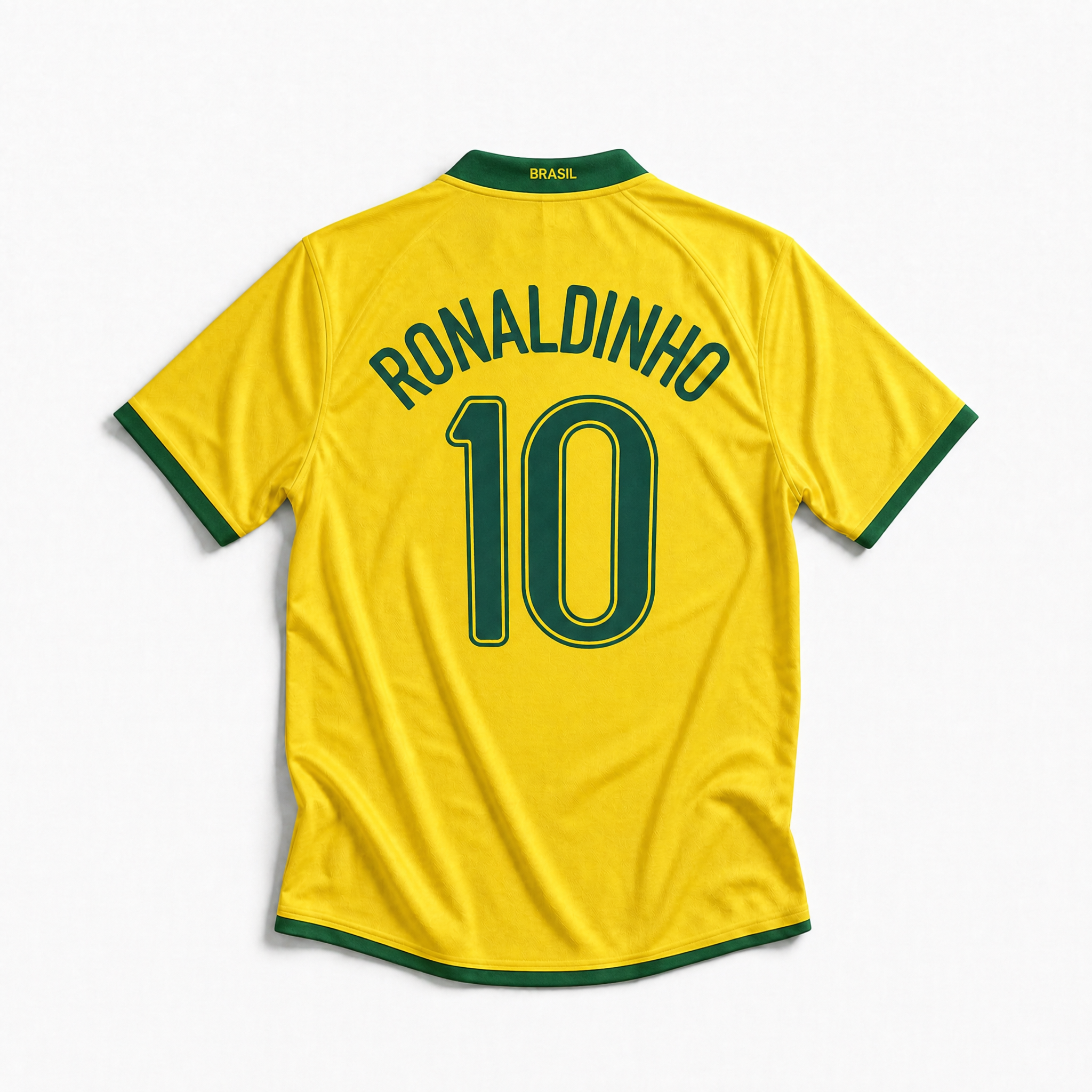 Maglia Brasile Home 2006 Ronaldinho numero 10 retro giallo con dettagli verdi
