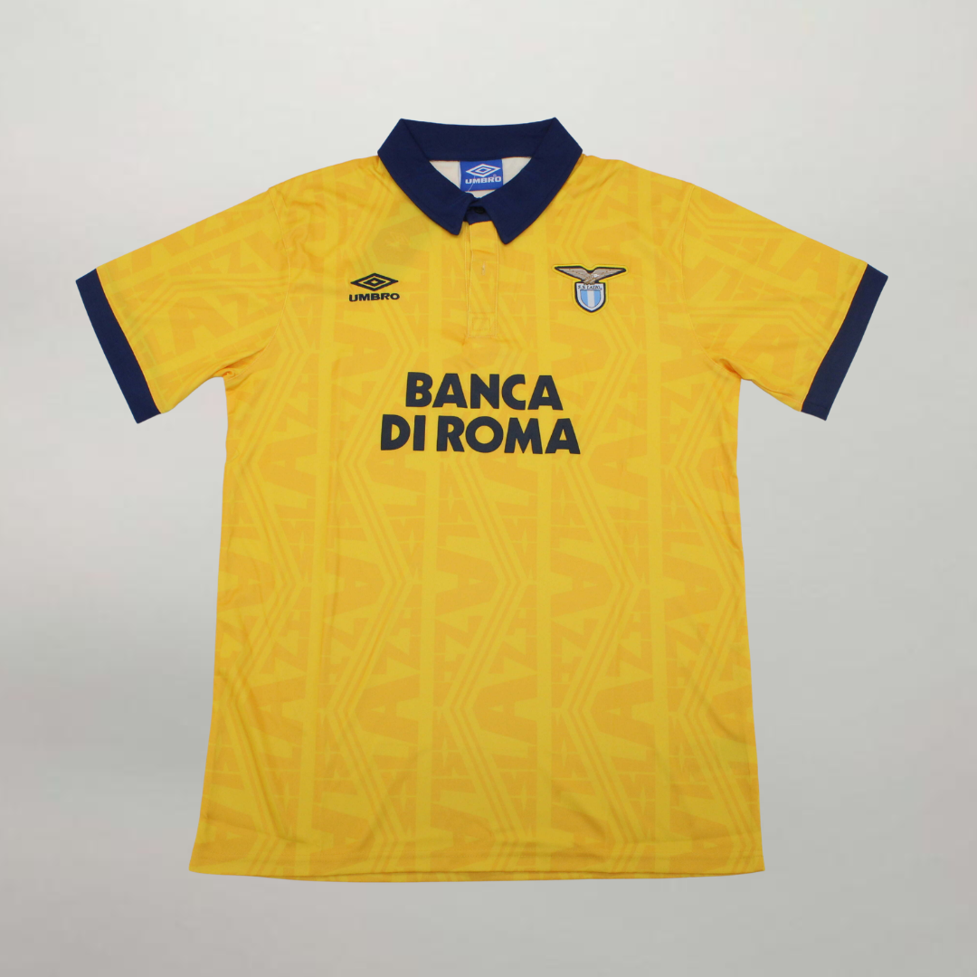 Maglia Lazio Away 1993/94 gialla con dettagli blu vista frontale