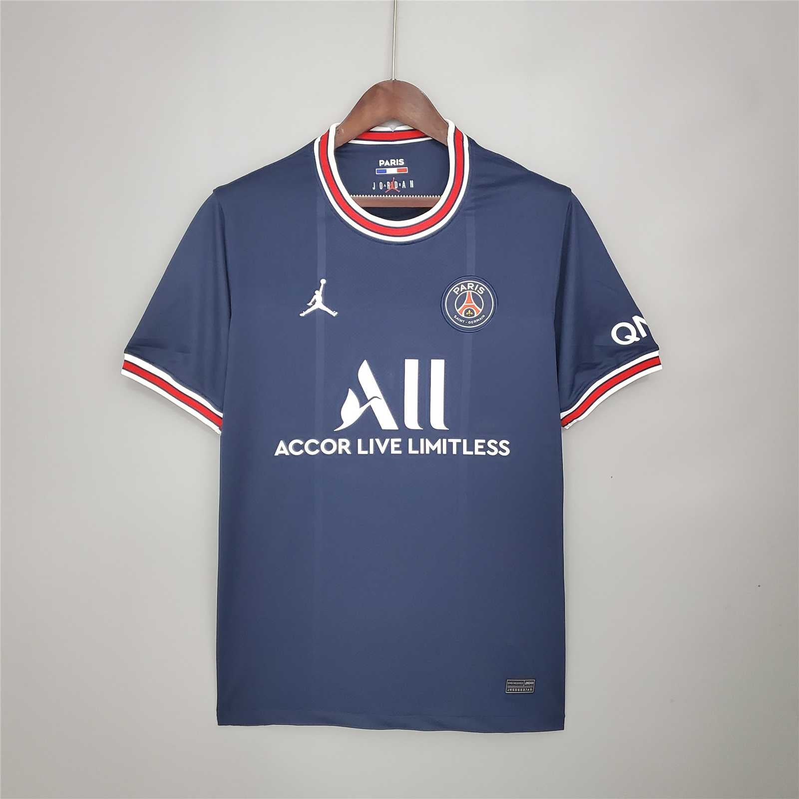 Maglia PSG 2021/22 vista frontale blu con banda centrale