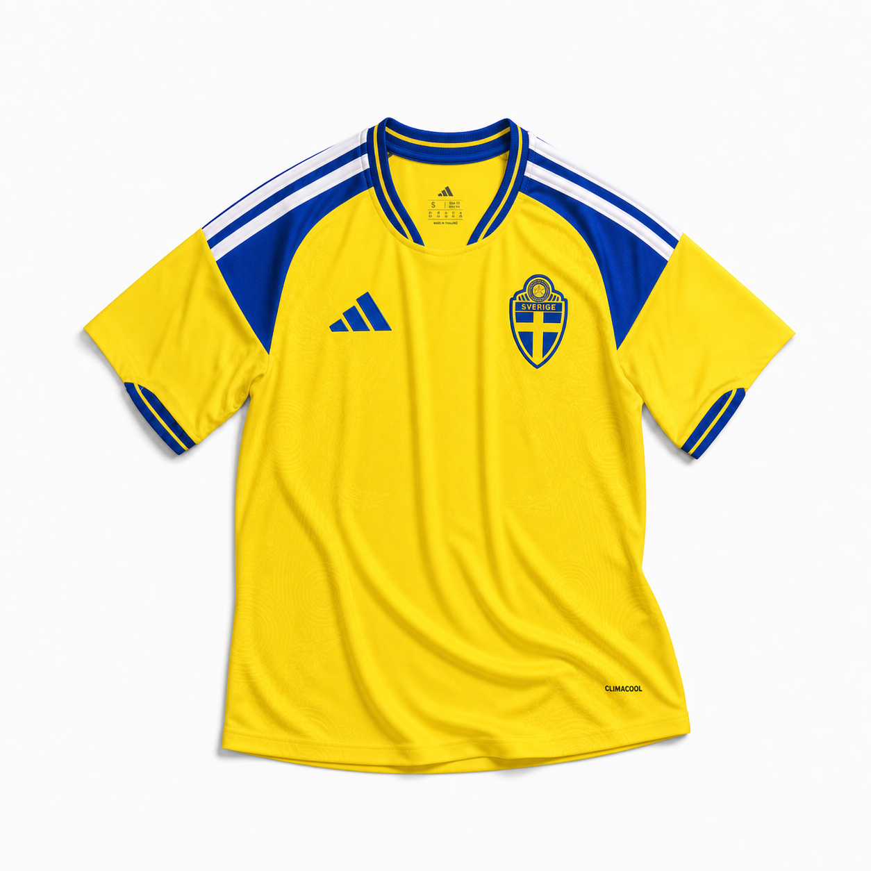 Maglia Svezia Home 2026 gialla Adidas con dettagli blu e pattern floreale
