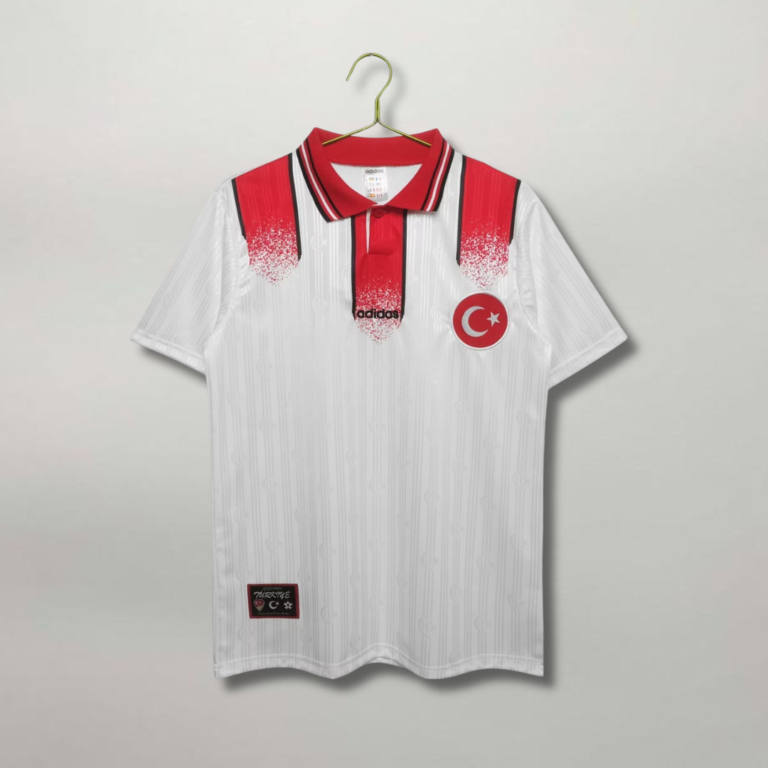 Maglia Turchia Away 1990 rossa Adidas con banda bianca e mezzaluna centrale