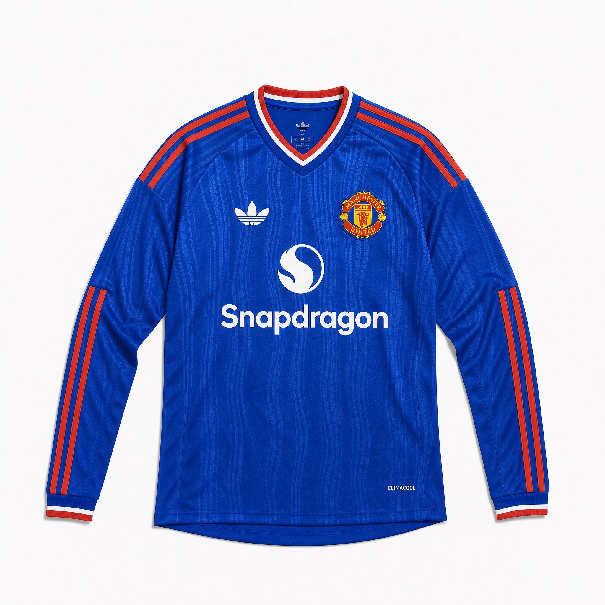 Maglia away Manchester United 2026/27 manica lunga blu vista frontale
