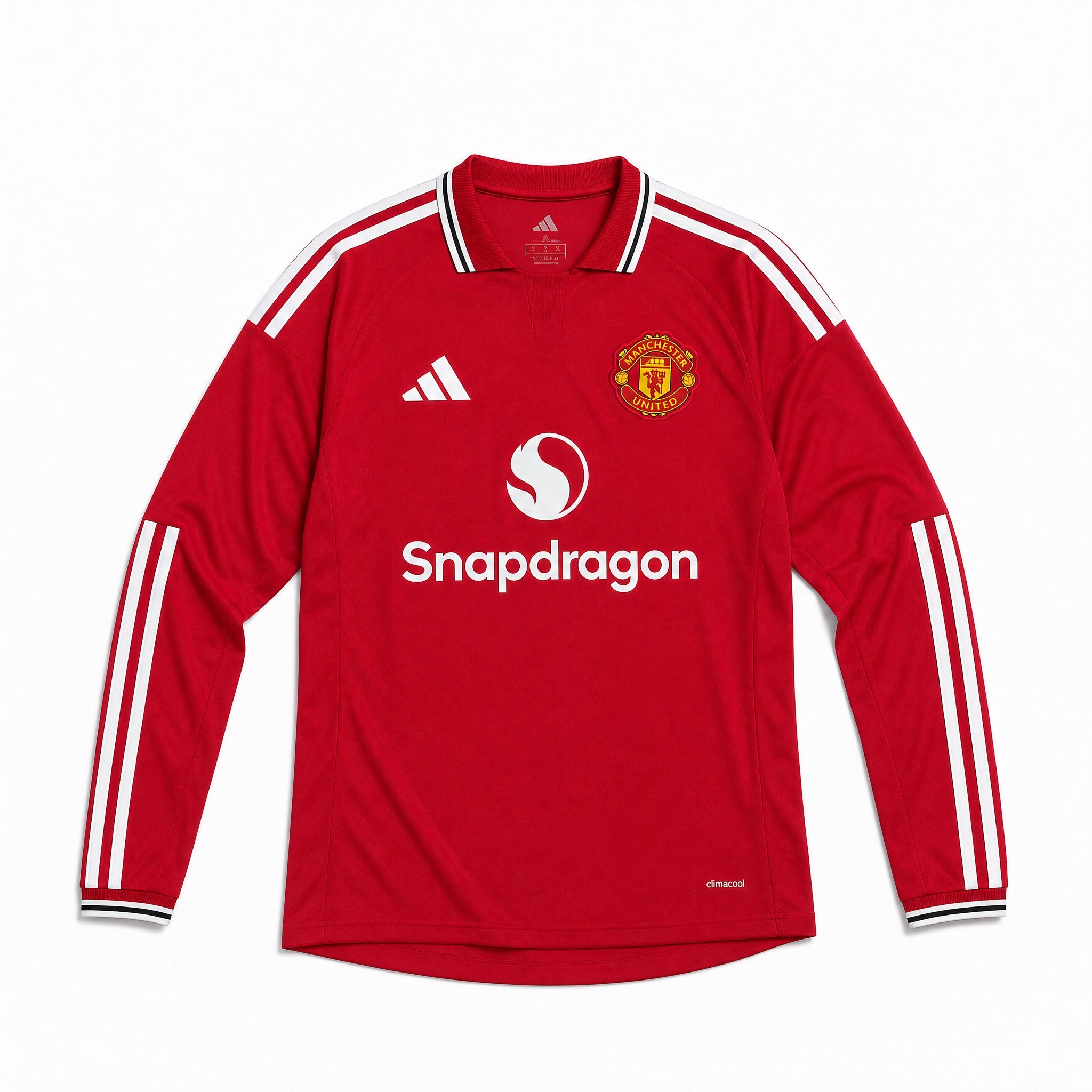 Maglia home Manchester United 2026/27 manica lunga vista frontale su manichino