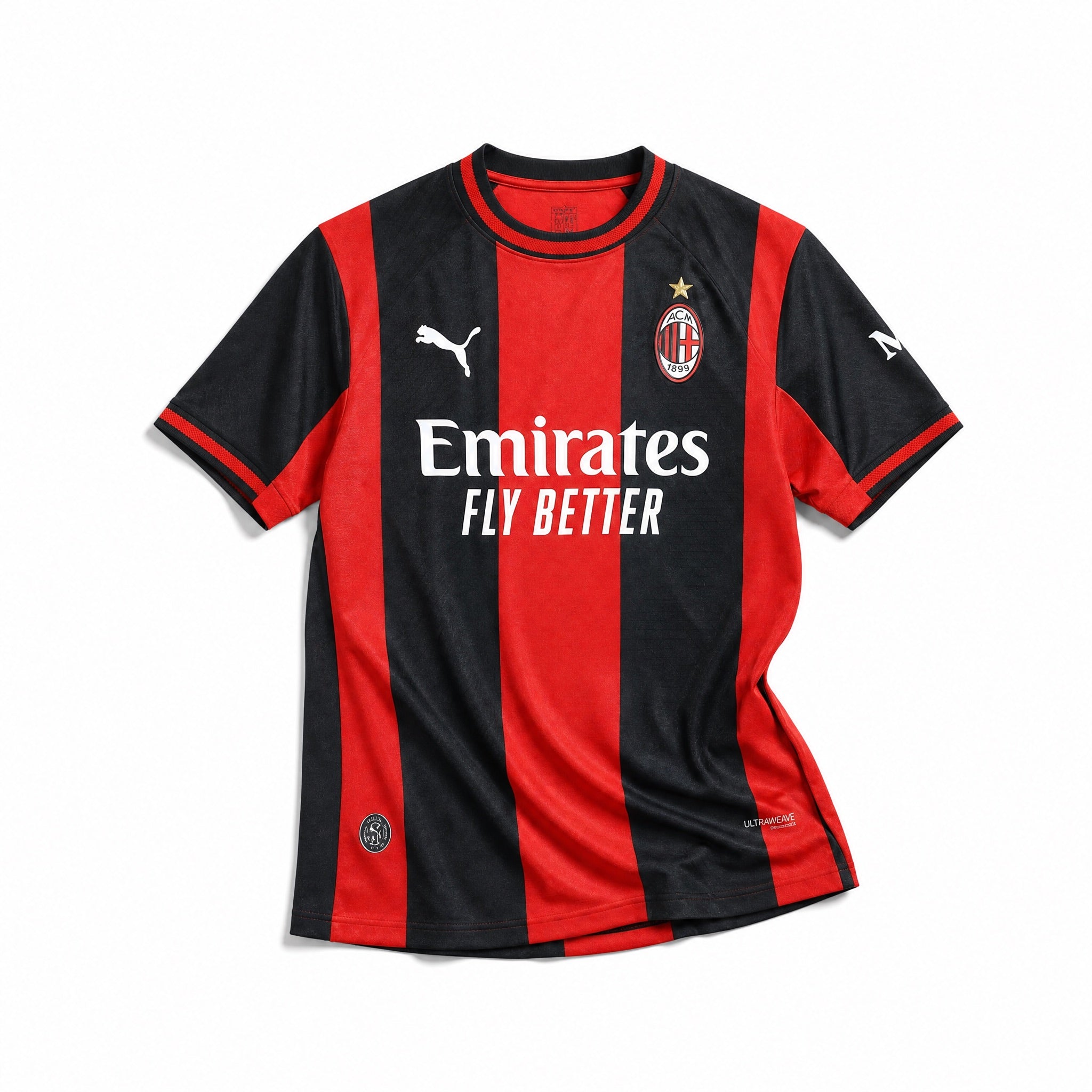 Maglia home Milan 2026/27 vista frontale strisce rosso-nere su manichino