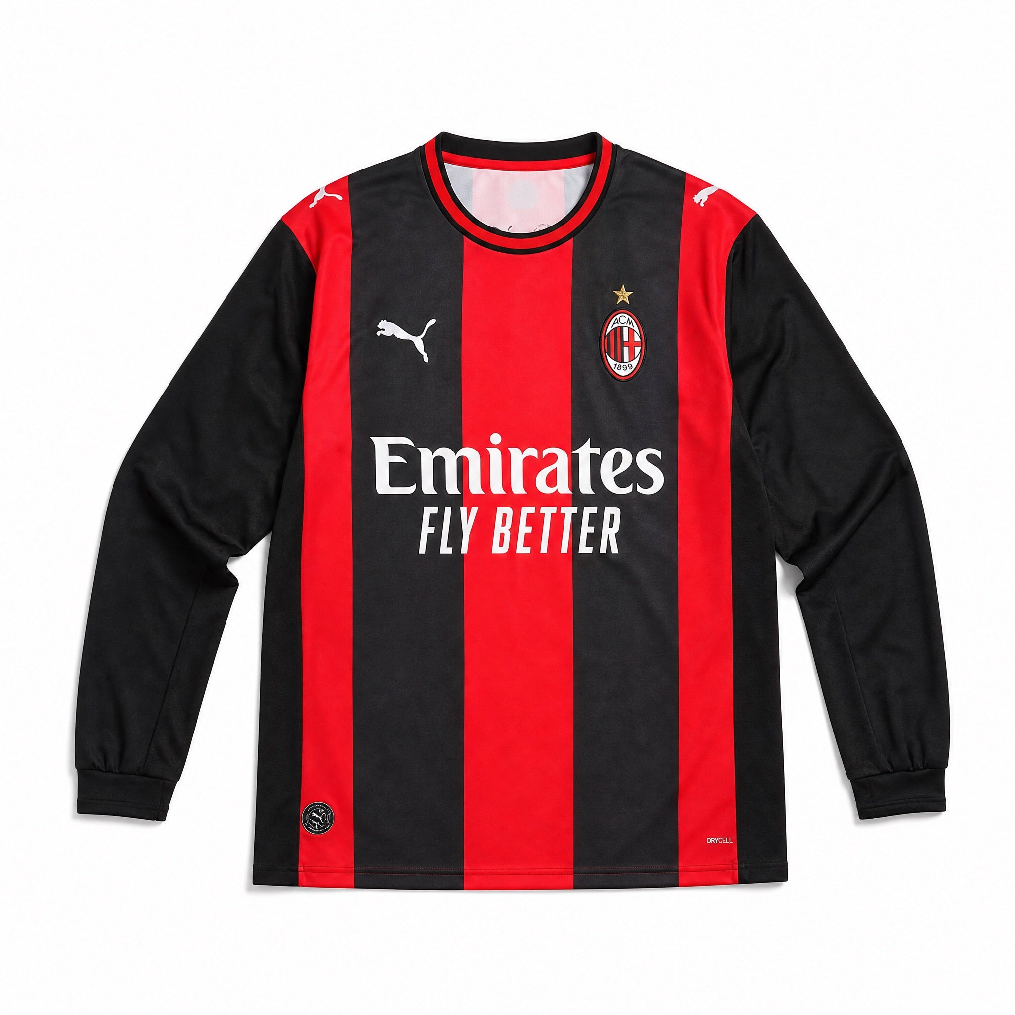 Maglia home manica lunga Milan 2026/27 vista frontale strisce rosso-nere