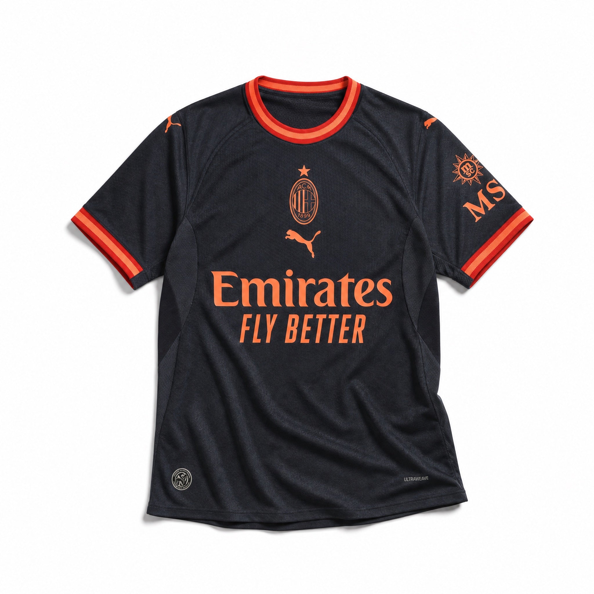 Maglia third Milan 2026/27 vista frontale colore blu notte con dettagli a contrasto