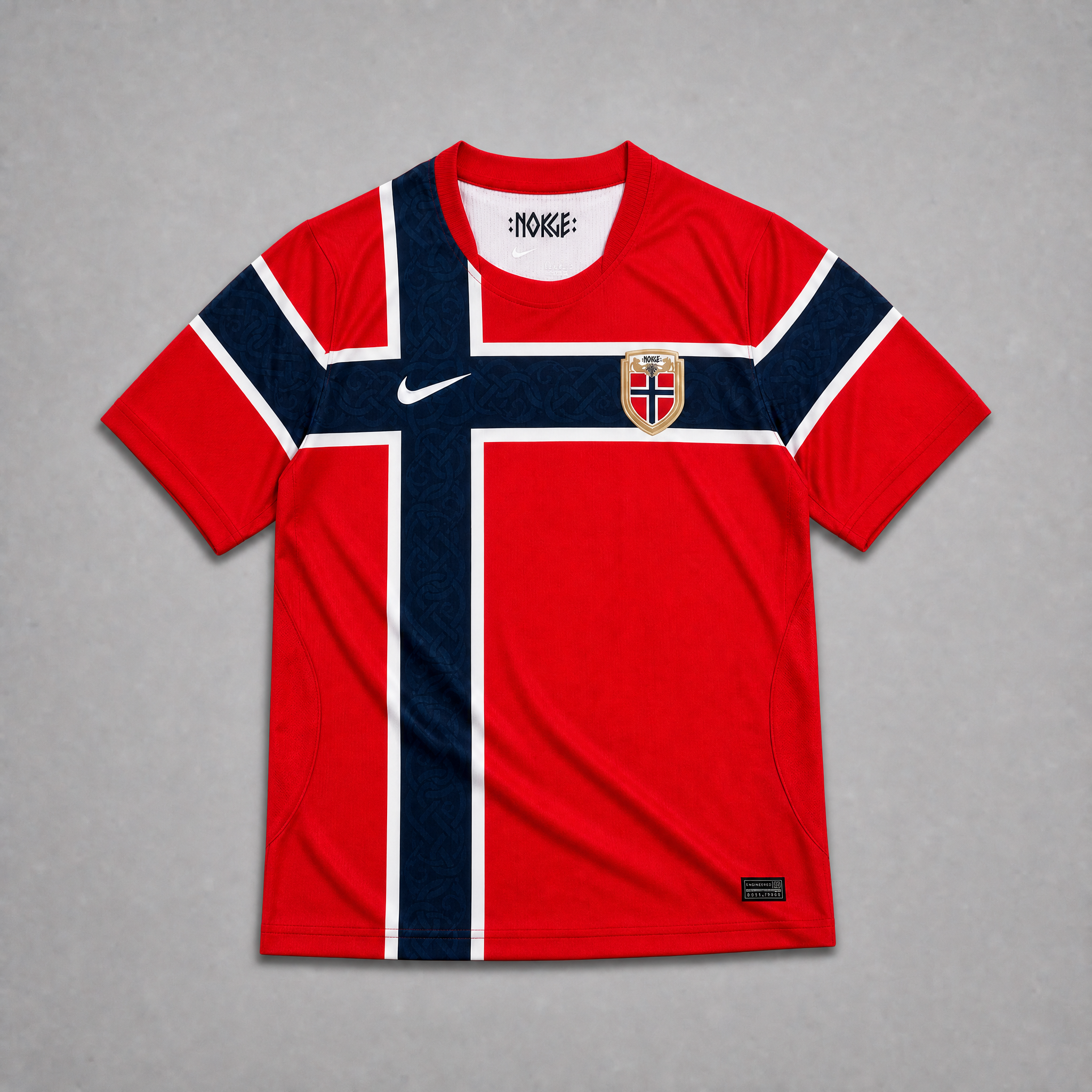 Maglia Norvegia Home 2026 World Cup vista frontale design rosso dettagli blu bianchi