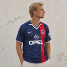 Maglia PSG home 2001/02 fronte blu con banda rossa sponsor Opel
