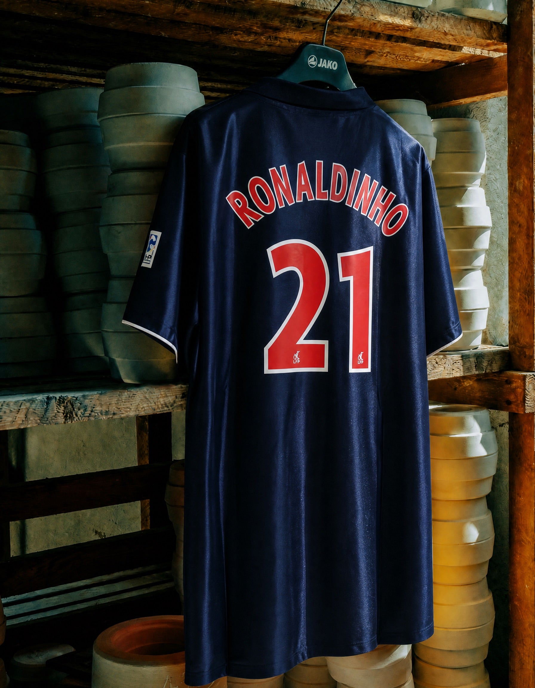 Maglia PSG 2001/02 Ronaldinho numero 21 retro blu con nome stampato
