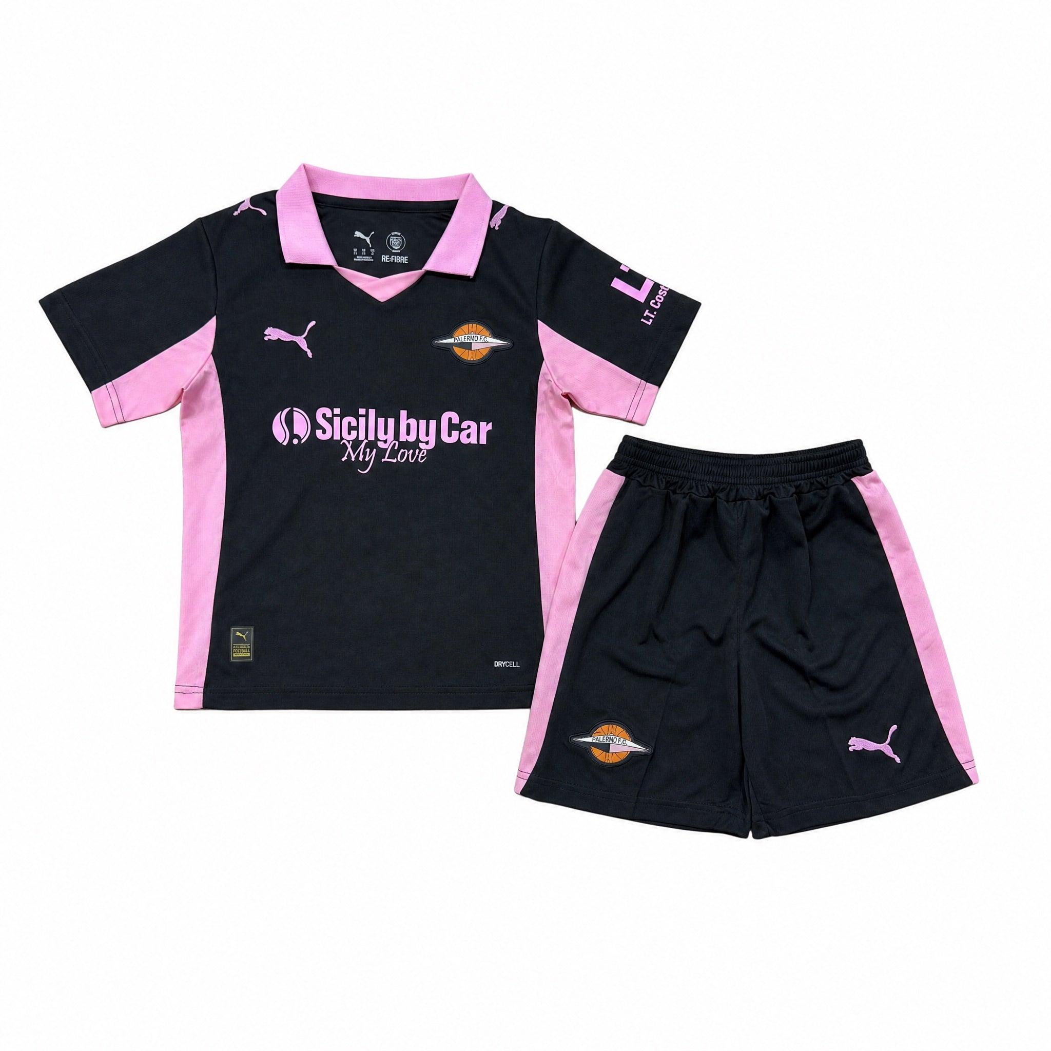 Palermo Completo Away Bambino 2025/26 blu navy e rosa vista frontale