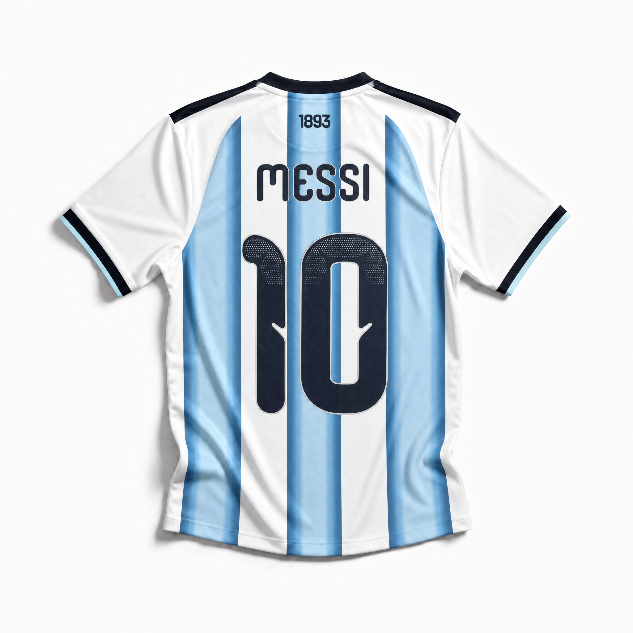 Retro della maglia bianco-celeste Argentina 2026 con il nome Messi e il numero 10 stampati in nero.

