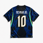 Retro della maglia da calcio blu Brasile 2026 con nome Neymar Jr e numero 10 in giallo vibrante.