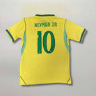 Retro della maglia gialla del Brasile 2026 con nome Neymar Jr e numero 10 verde.