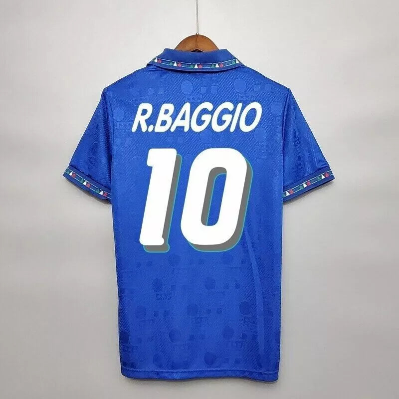 Retro maglia azzurra Italia 1994 Baggio numero 10 con font originale finale