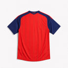 Retro della Maglia Home Spagna Vittoria Mondiali 2026 con maniche blu e finiture rosse.