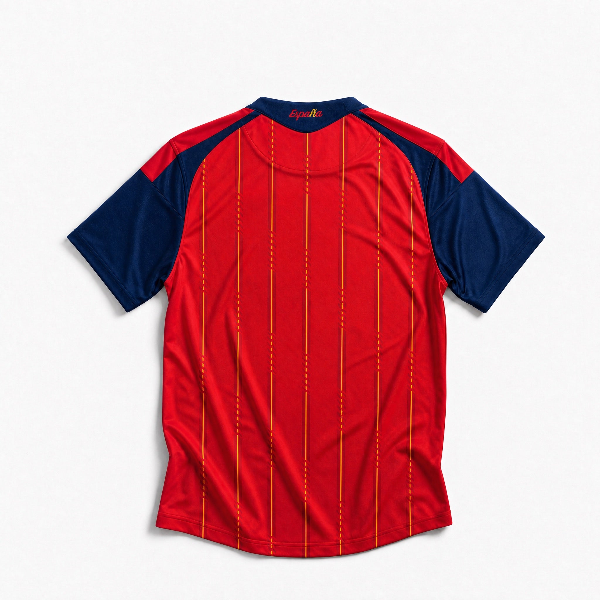 Retro della Maglia Home Spagna Vittoria Mondiali 2026 con maniche blu e finiture rosse.