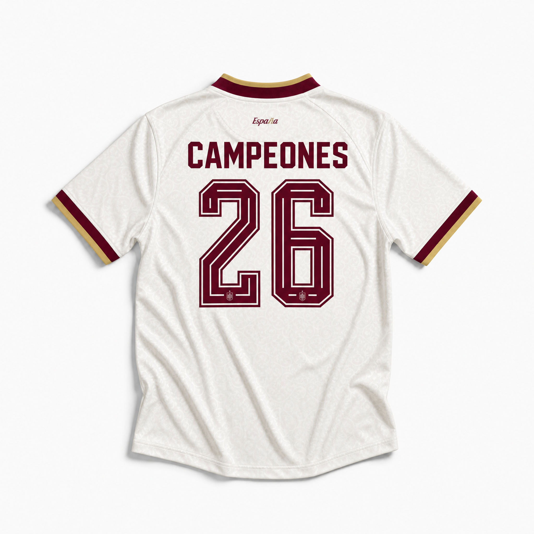 Retro della Maglia Away Spagna 2026 con numero 26 e scritta celebrativa Campioni del Mondo.