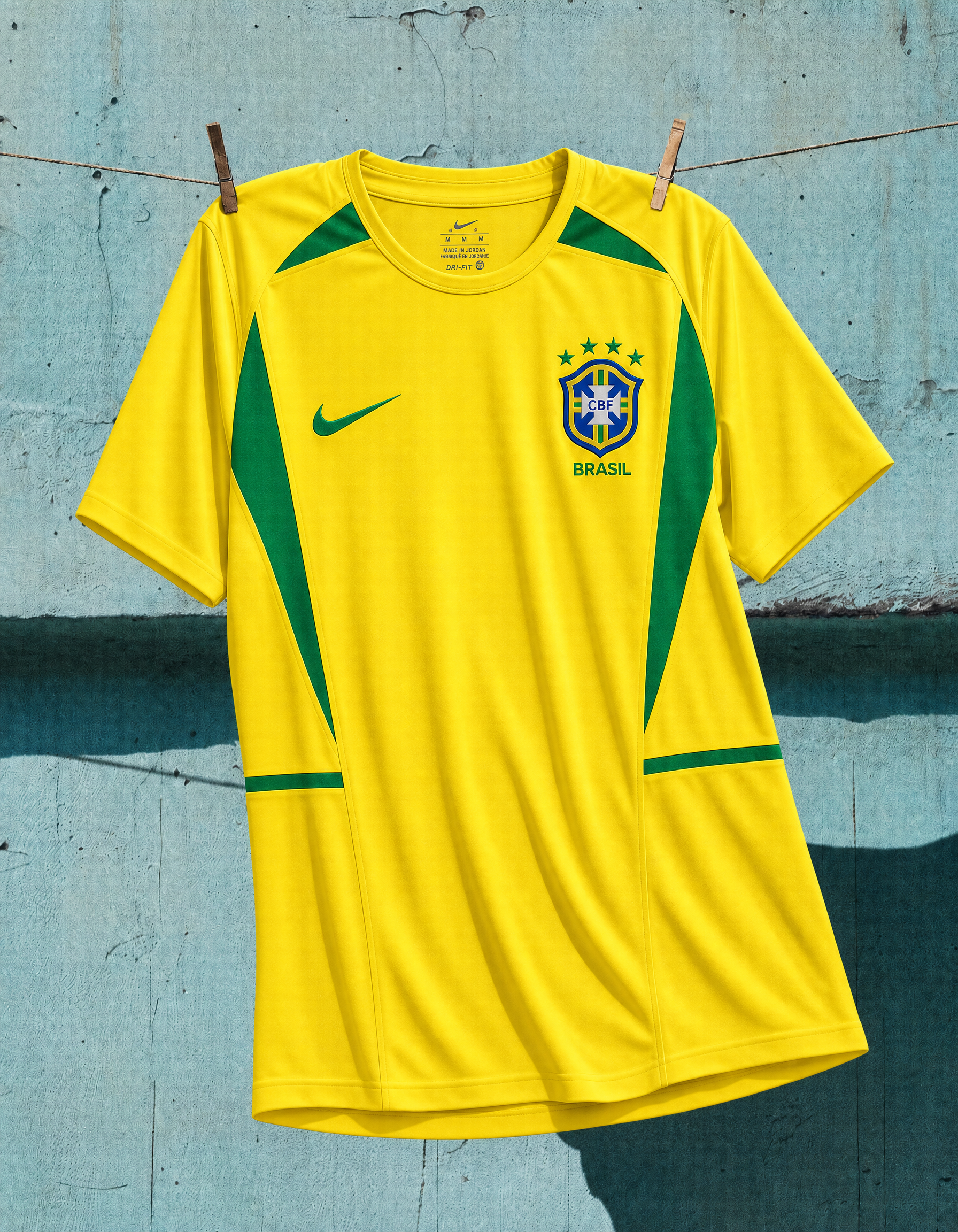 Tessuto maglia Brasile 2002 giallo canarinho