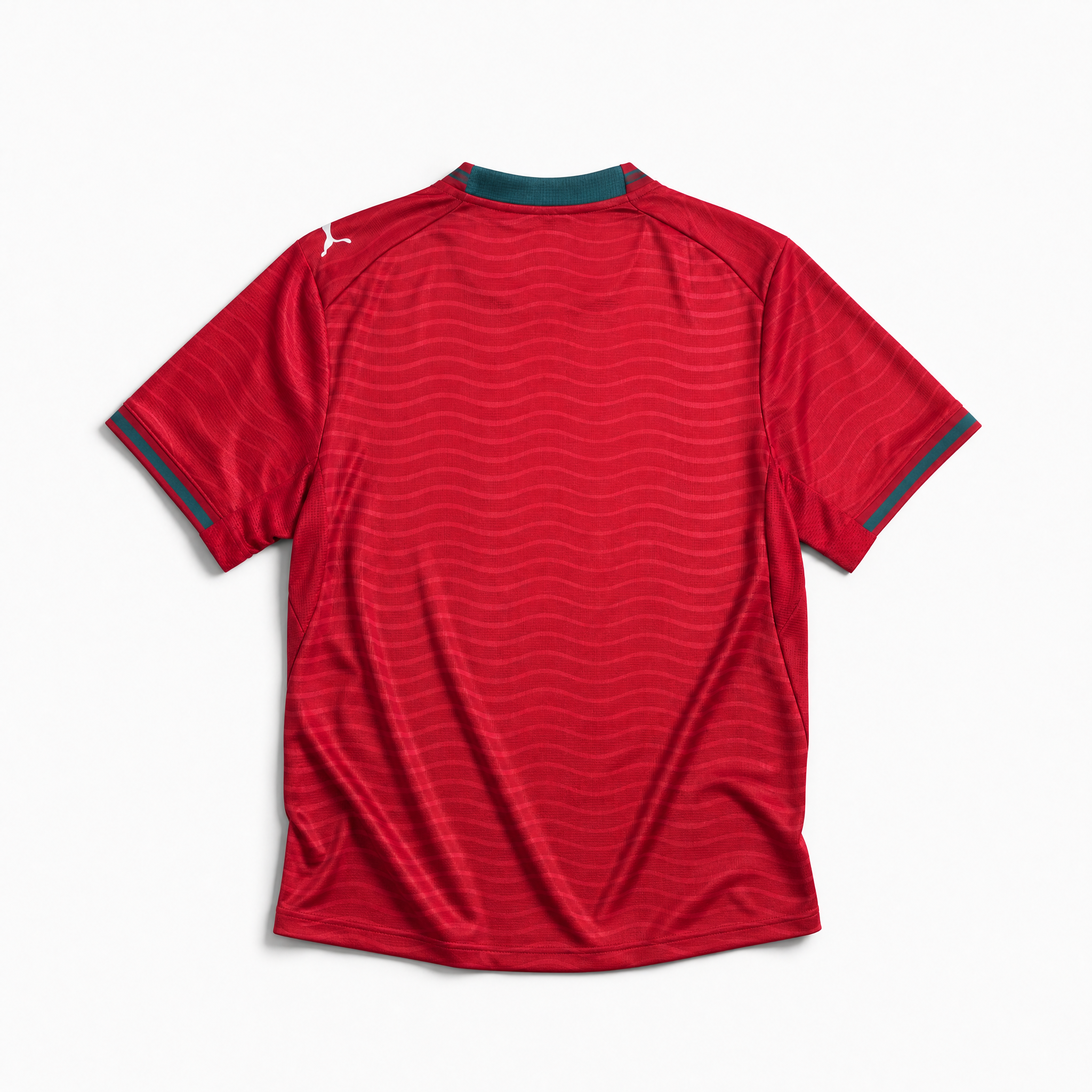 Vista posteriore della maglia rossa nazionale portoghese 2026 con tessuto tecnico traspirante