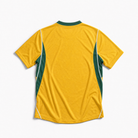Vista posteriore della prima divisa australiana 2026 gialla e verde con colletto bicolore sportivo
