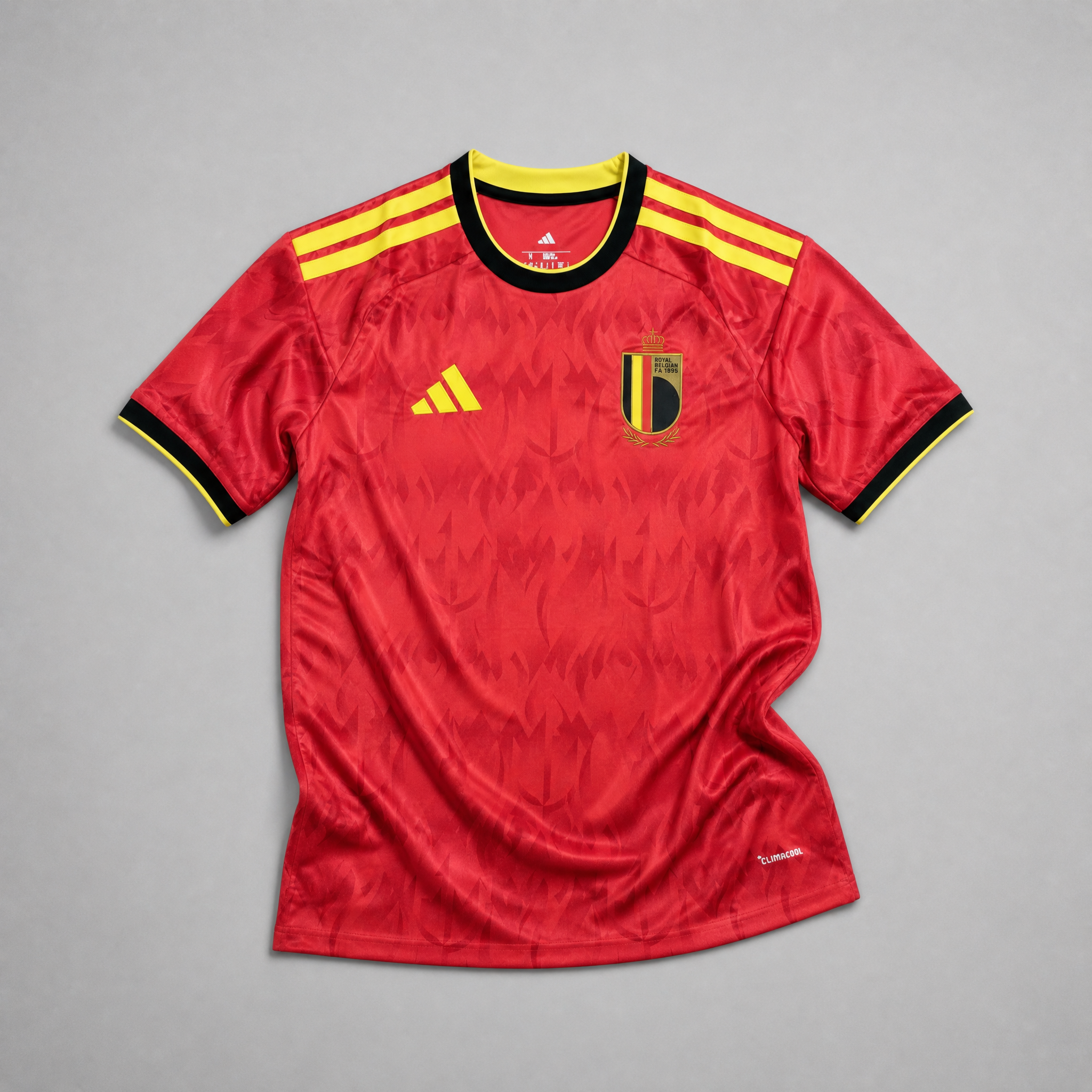 Maglia Belgio Home 2026 World Cup rossa vista frontale design moderno dettagli gialli