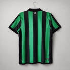 Frontale jersey Celtic away con bande verticali verdi e nere