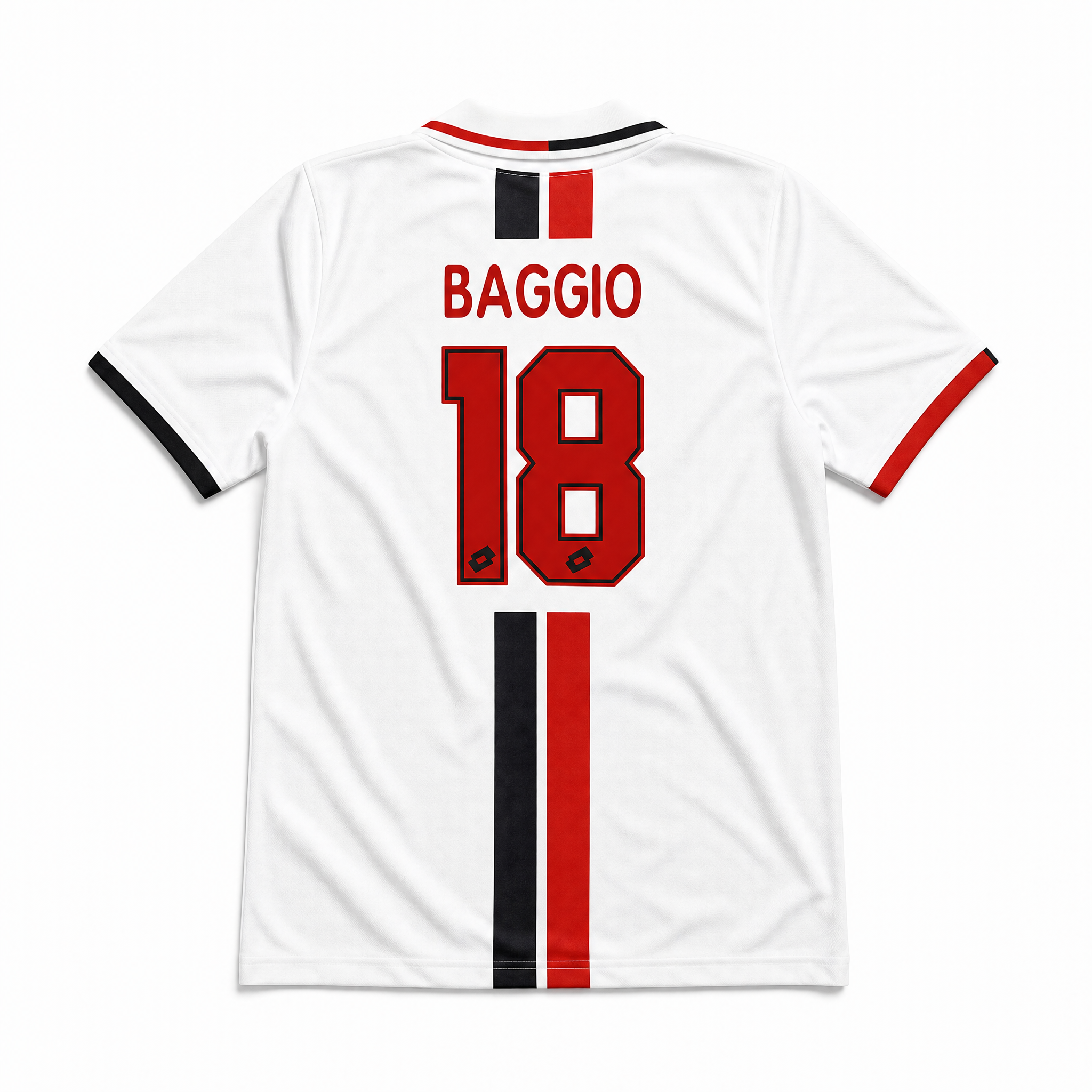 Retro maglia bianca Milan 1996/97 Baggio numero 18 stampato in rosso.