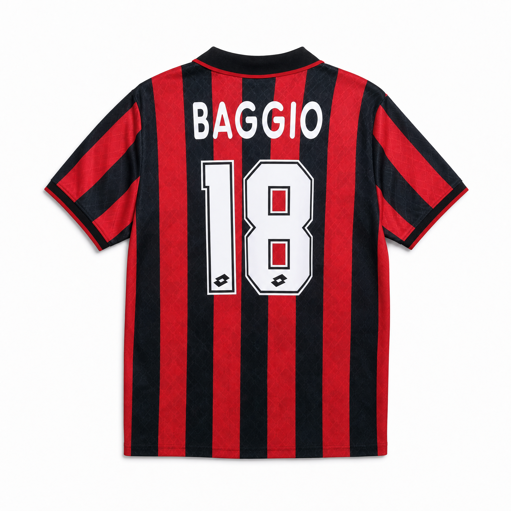 Retro della maglia home del Milan 1995/96 con nome Baggio e numero 18 bianco.